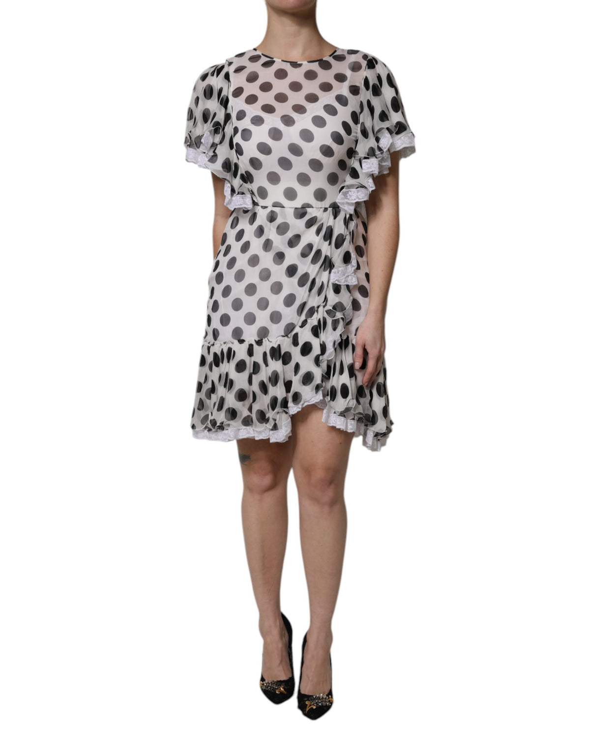 Dolce & Gabbana Wit Zijden A-lijn Jurk Met Polka Dots