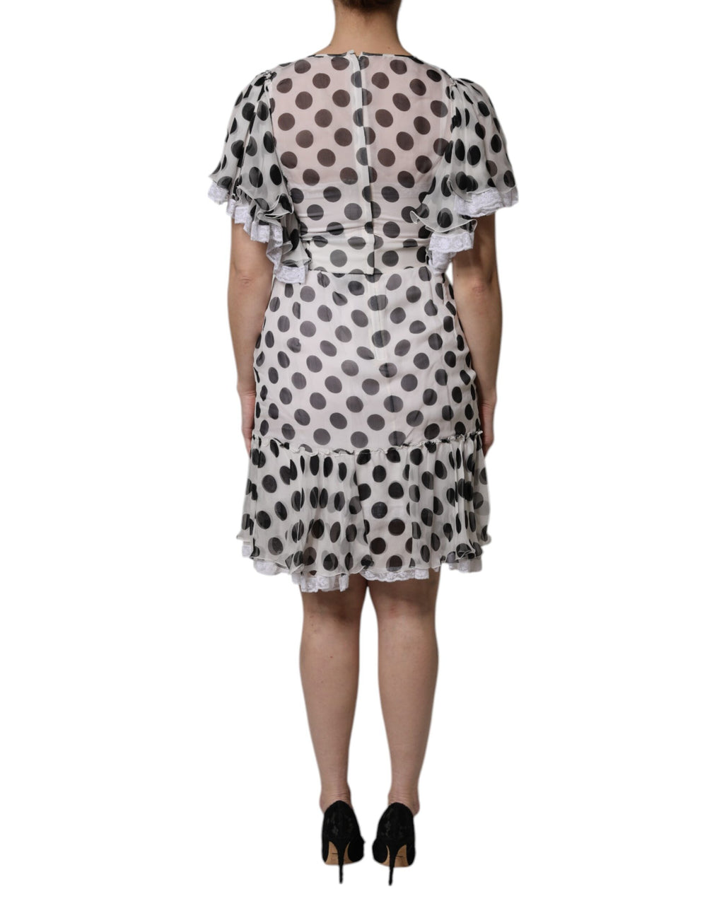 Dolce & Gabbana Weißes gepunktetes Kleid aus Seidenmischung in A-Linie