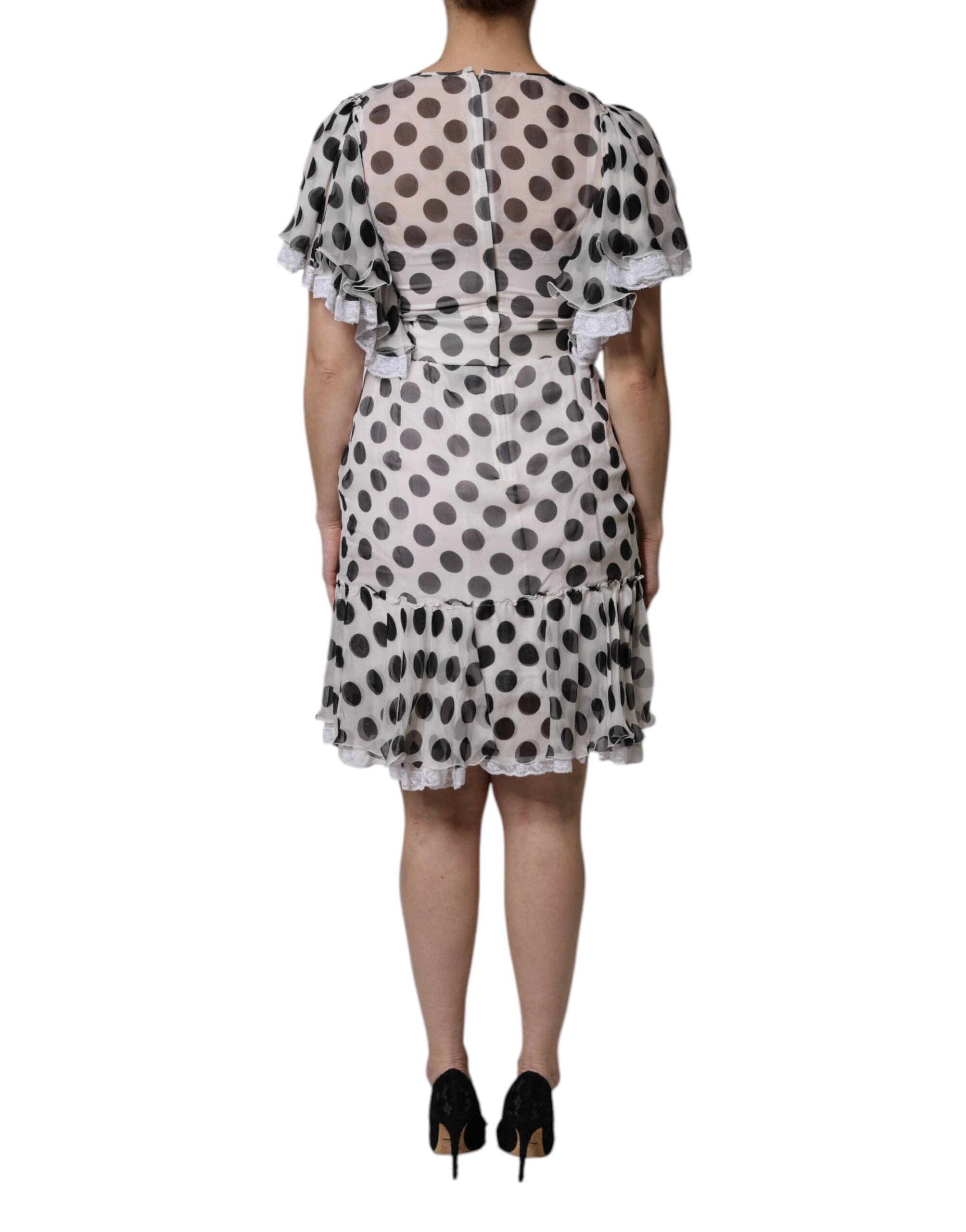 Dolce & Gabbana Weißes gepunktetes Kleid aus Seidenmischung in A-Linie