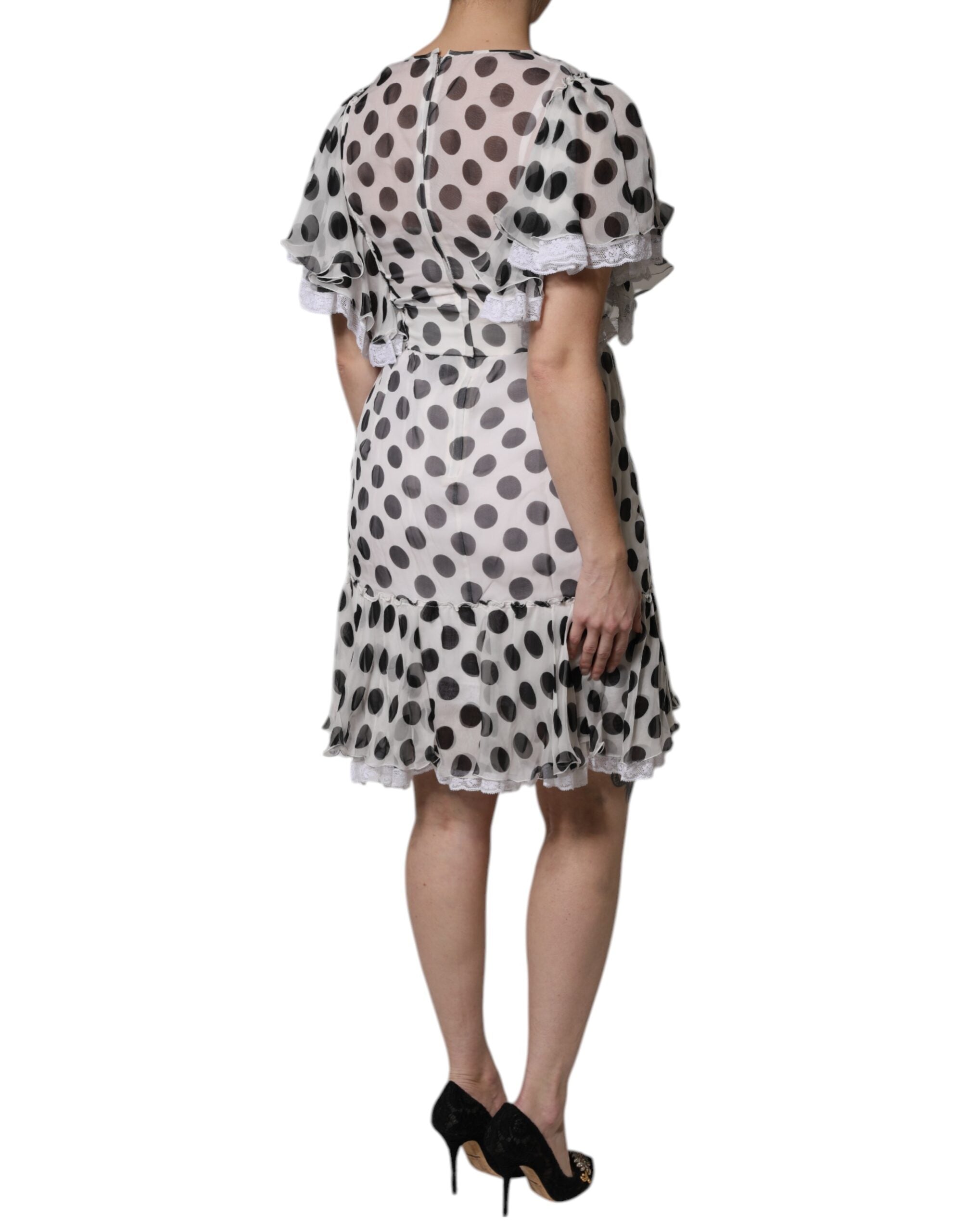 Dolce & Gabbana Weißes gepunktetes Kleid aus Seidenmischung in A-Linie