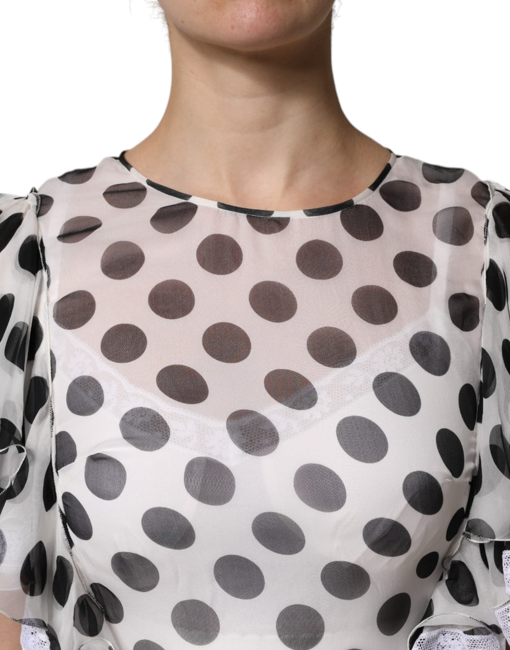 Dolce & Gabbana Weißes gepunktetes Kleid aus Seidenmischung in A-Linie