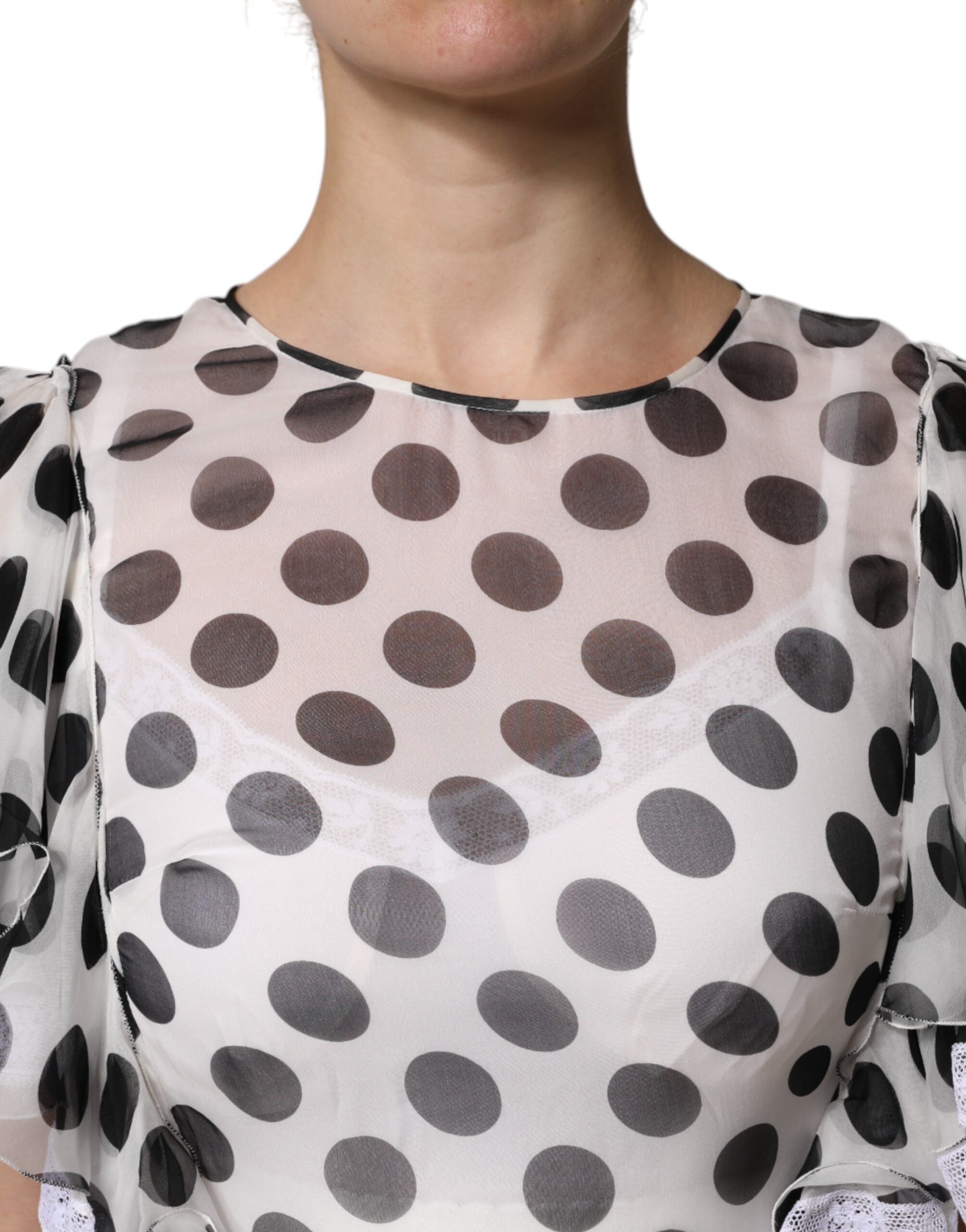 Dolce & Gabbana Weißes gepunktetes Kleid aus Seidenmischung in A-Linie