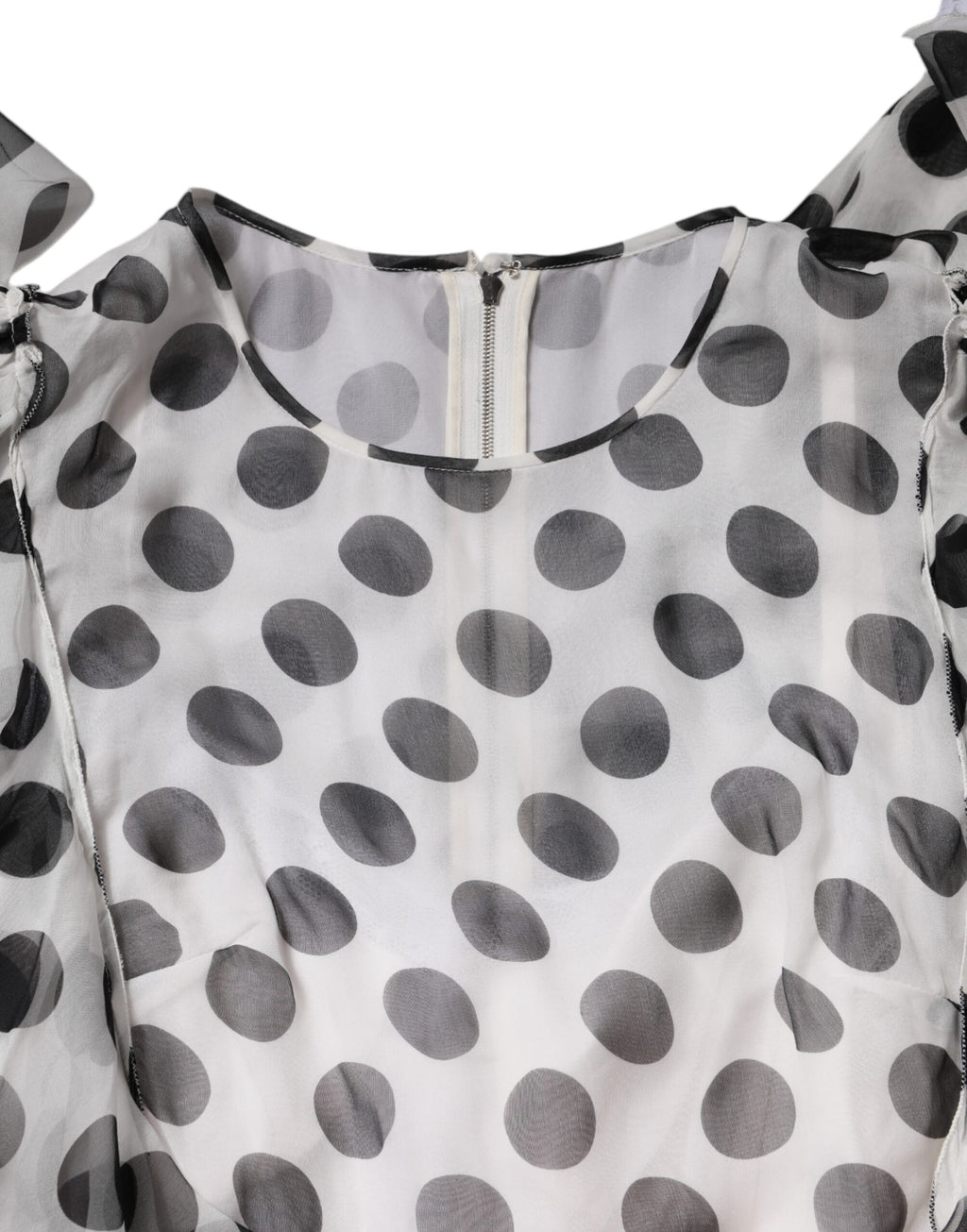 Dolce & Gabbana Wit Zijden A-lijn Jurk Met Polka Dots