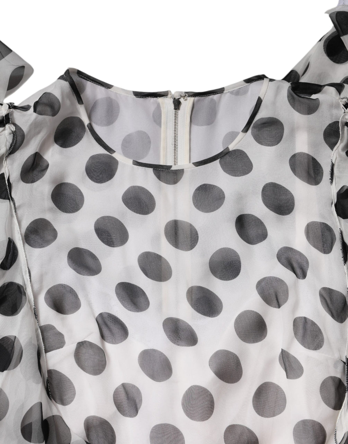 Dolce & Gabbana Wit Zijden A-lijn Jurk Met Polka Dots