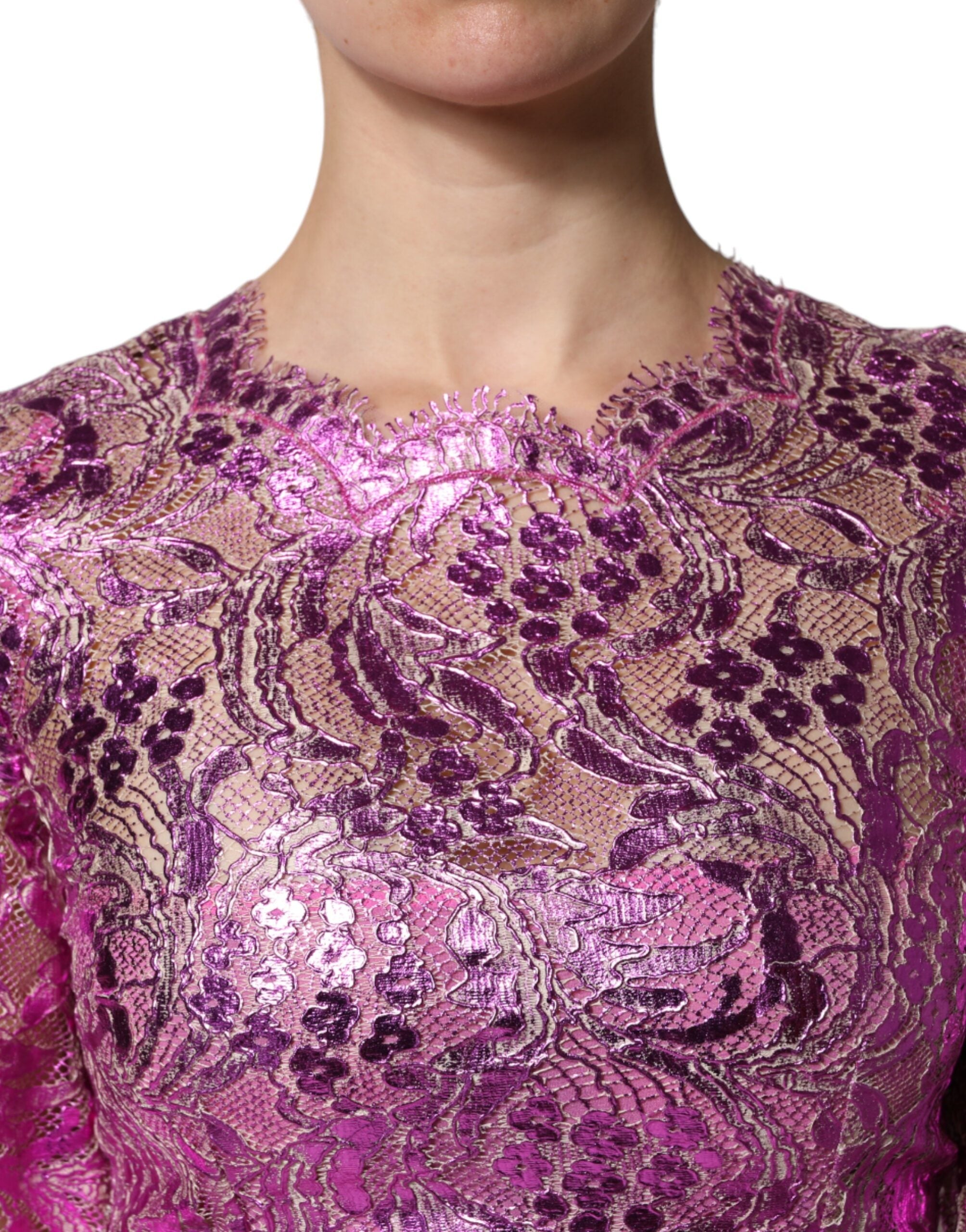 Dolce & Gabbana Fuchsiafarbenes Metallic-Mini-Kleid mit Blumenmuster