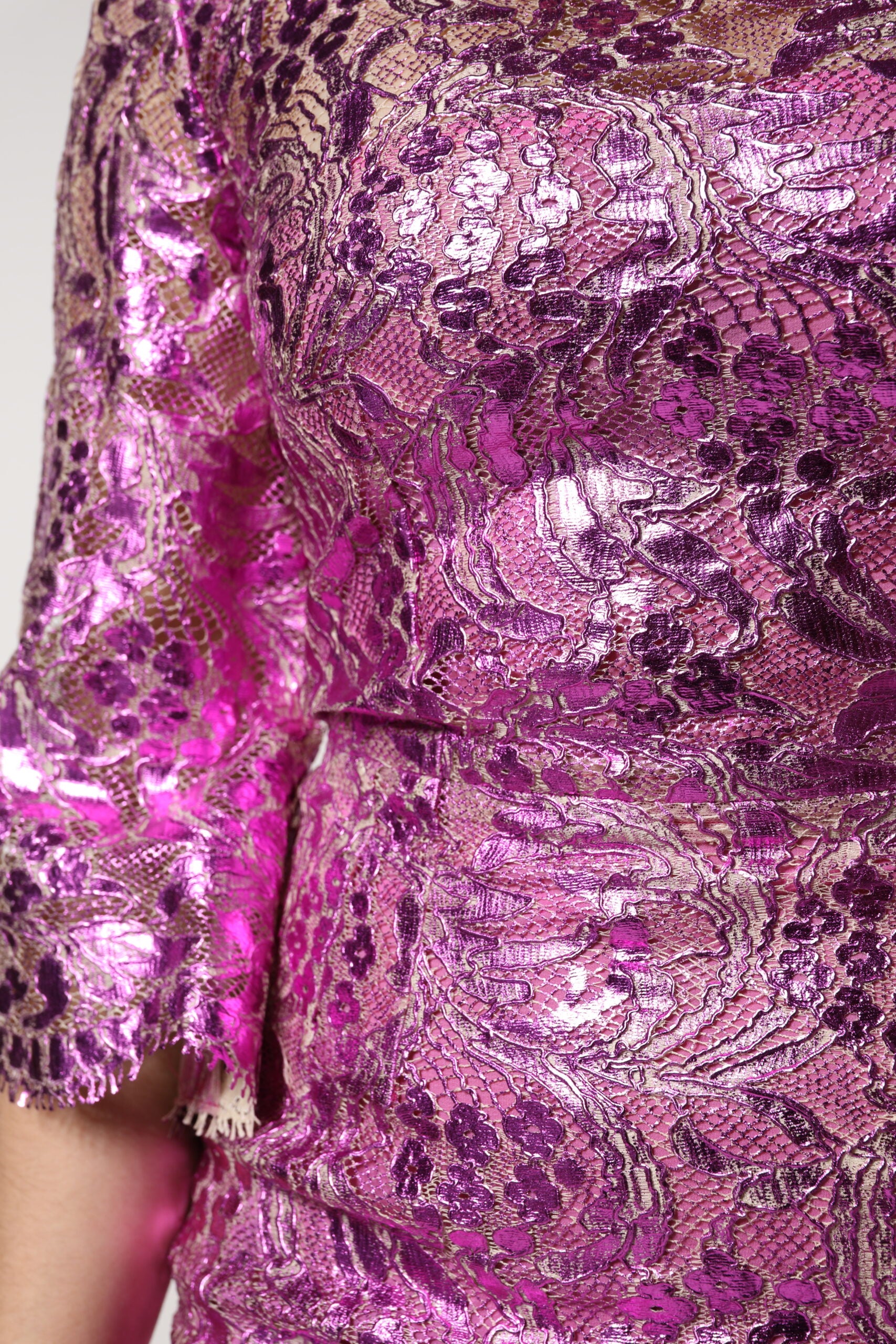Dolce & Gabbana Fuchsiafarbenes Metallic-Mini-Kleid mit Blumenmuster