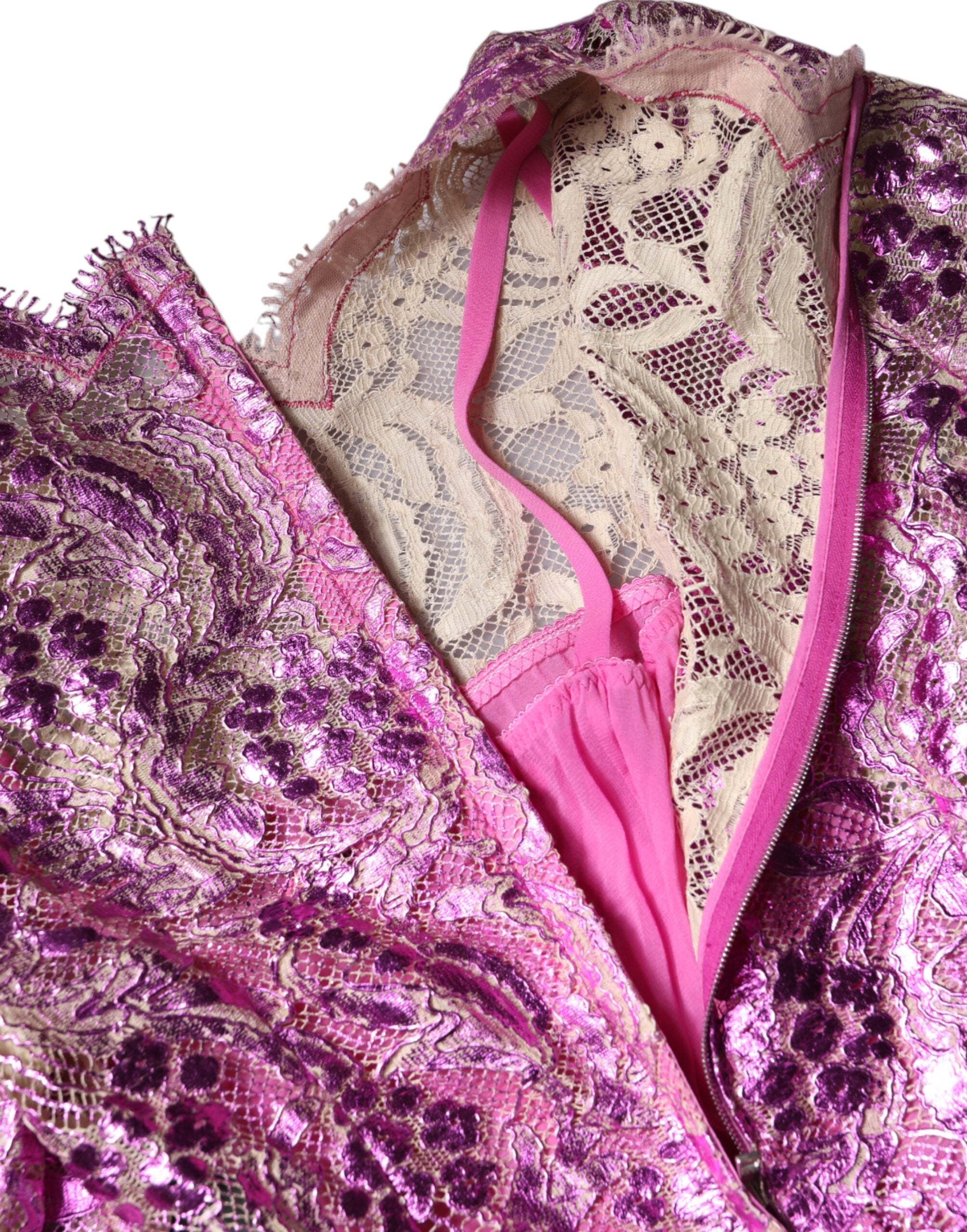 Dolce & Gabbana Fuchsiafarbenes Metallic-Mini-Kleid mit Blumenmuster