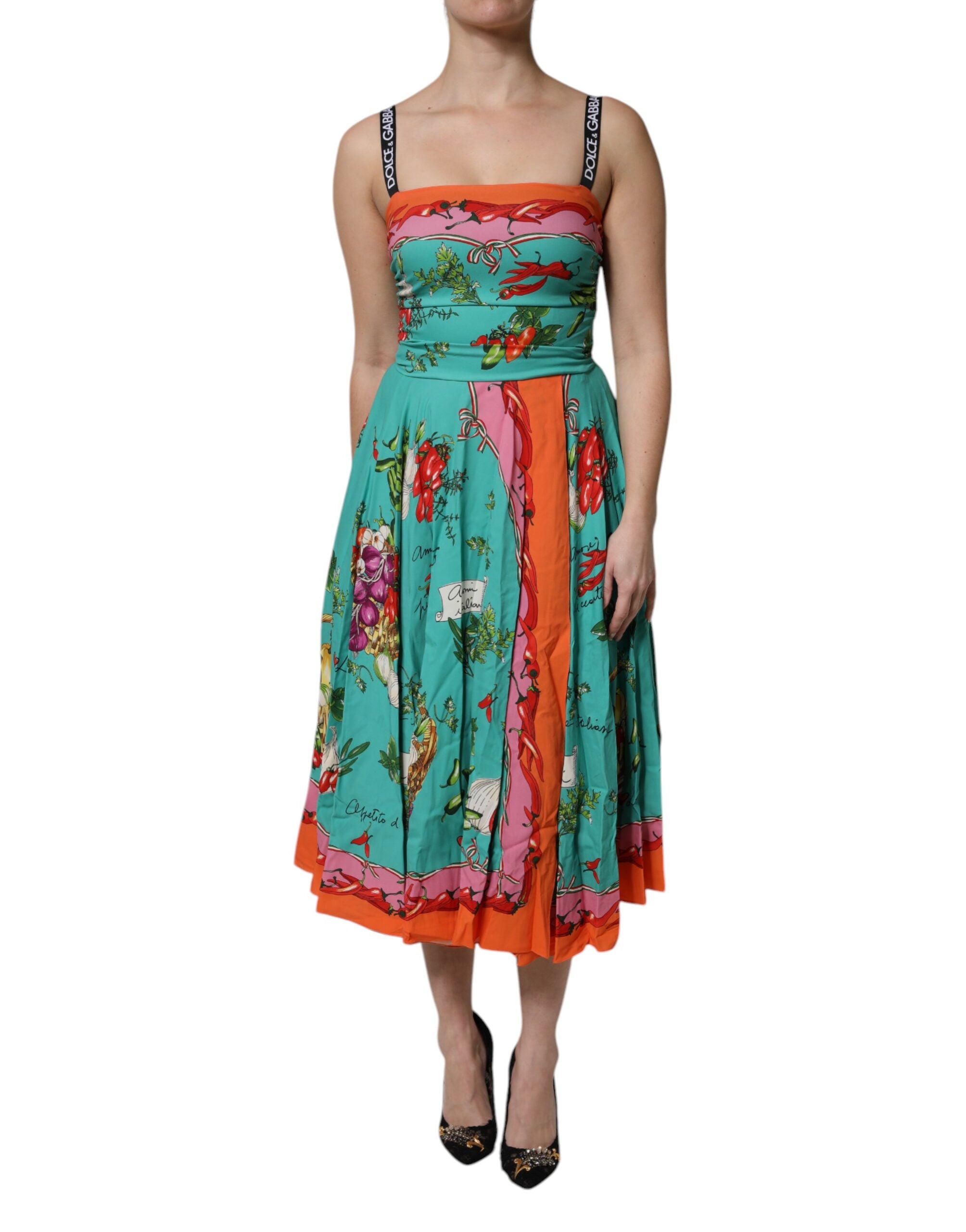 Dolce & Gabbana Multicolor bedrucktes ärmelloses Midikleid aus Seide