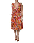 Dolce & Gabbana Multikleurige Gebloemde Zijden Chiffon Jurk met V-hals