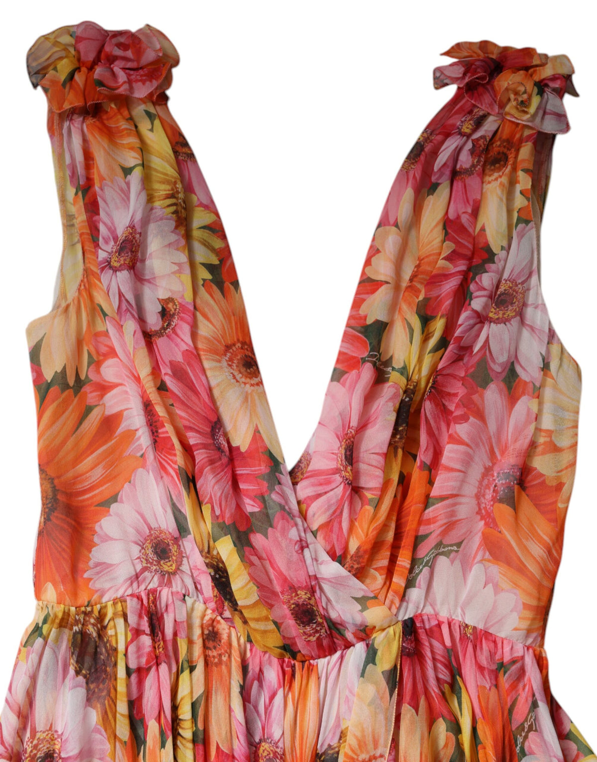 Dolce & Gabbana Multikleurige Gebloemde Zijden Chiffon Jurk met V-hals