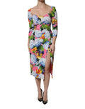 Dolce & Gabbana Midikleid mit seitlichem Schlitz und mehrfarbigem Blumenmuster