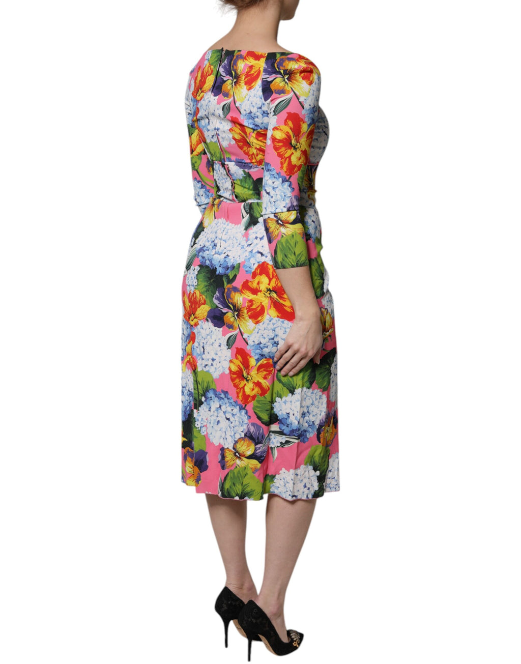Dolce & Gabbana Multicolor Florales Midikleid mit Seitenschlitz