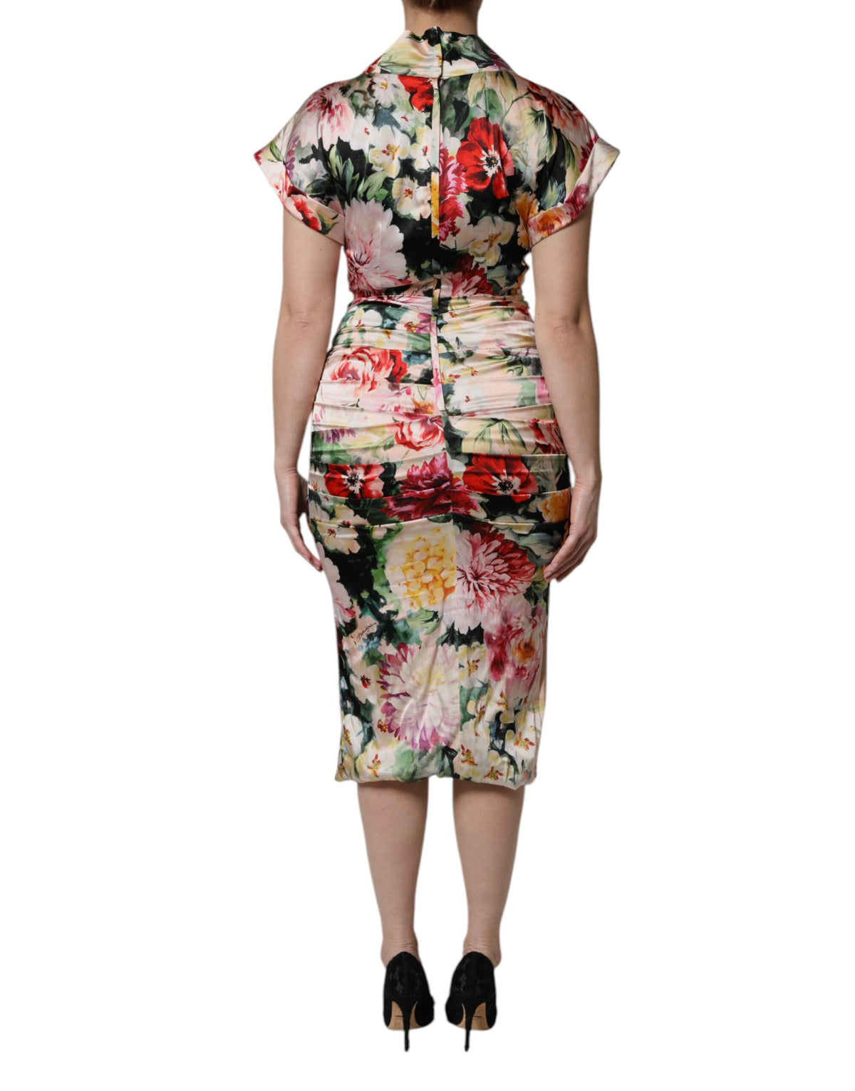 Dolce & Gabbana Multikleur Bloemen Jurk met Korte Mouwen en Schede Silhouet