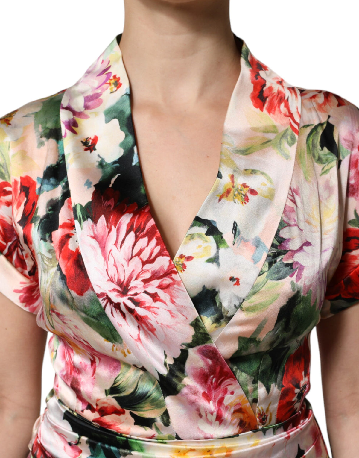 Dolce & Gabbana Multikleur Bloemen Jurk met Korte Mouwen en Schede Silhouet
