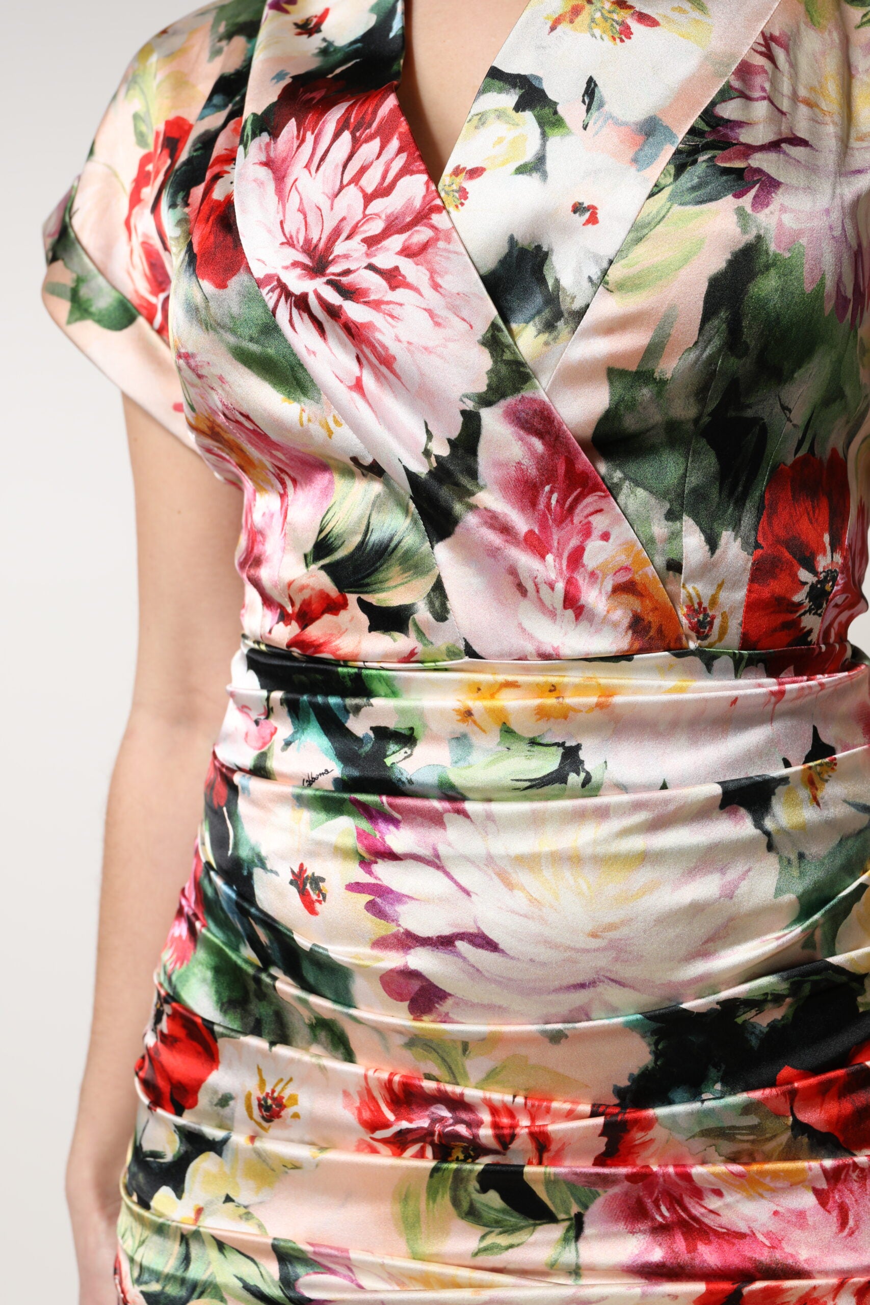 Dolce & Gabbana Multicolor Floral Kurzärmeliges Etuikleid Midikleid