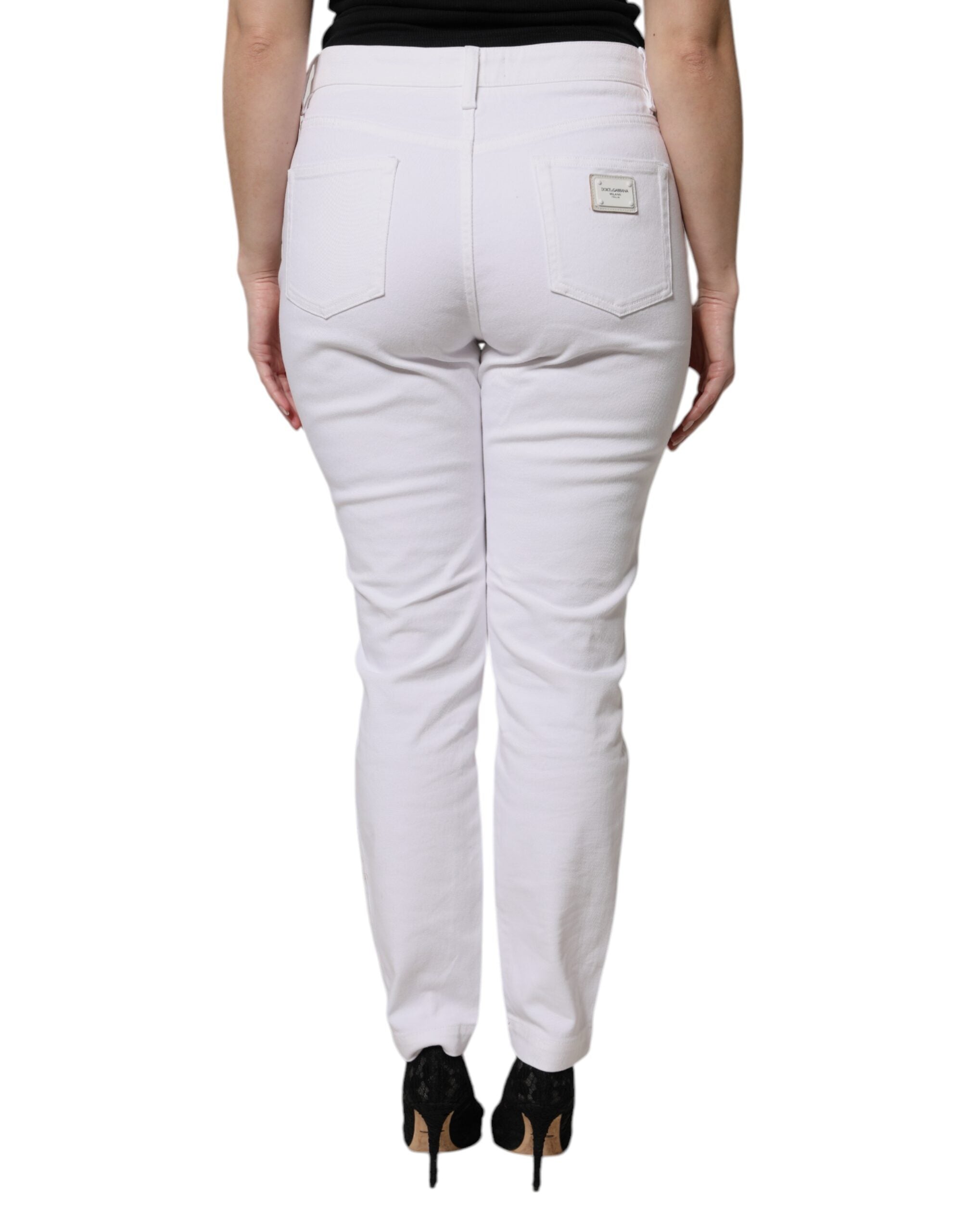 Dolce & Gabbana Weiße Skinny Denim Jeans aus Baumwolle mit mittlerer Taille