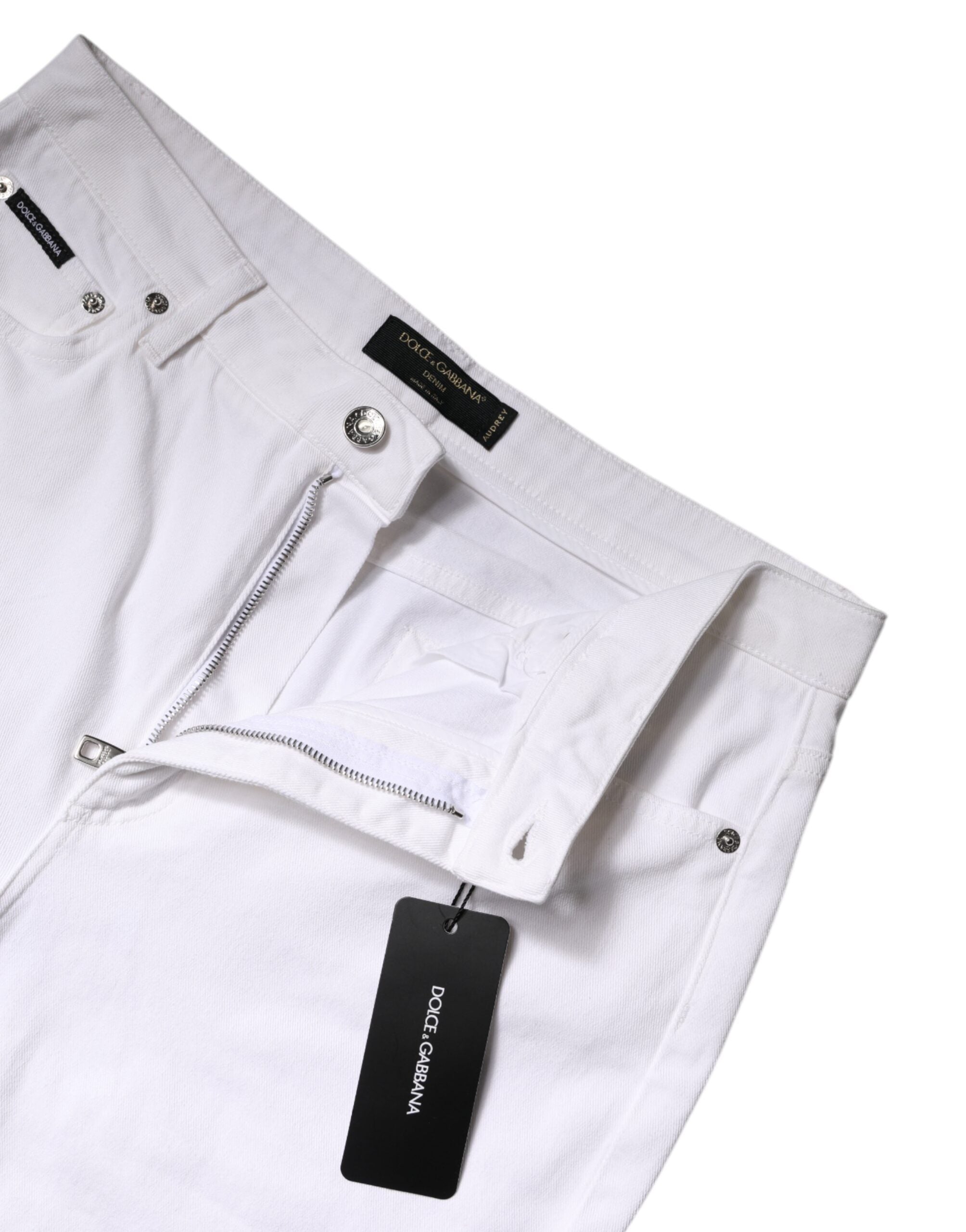 Dolce & Gabbana Weiße Skinny Denim Jeans aus Baumwolle mit mittlerer Taille