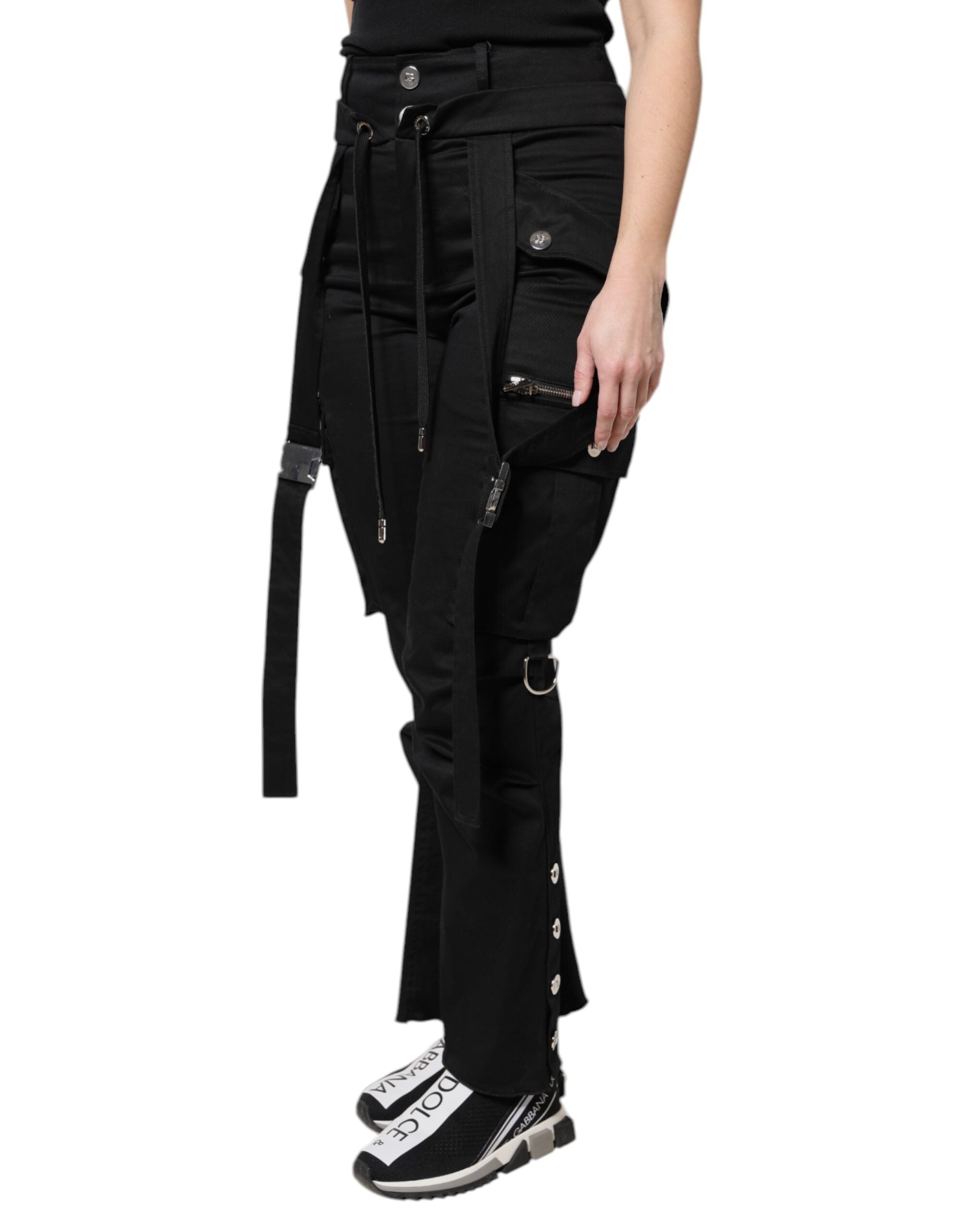 Dolce & Gabbana Schwarze Cargo-Hose aus Baumwolle mit hoher Taille