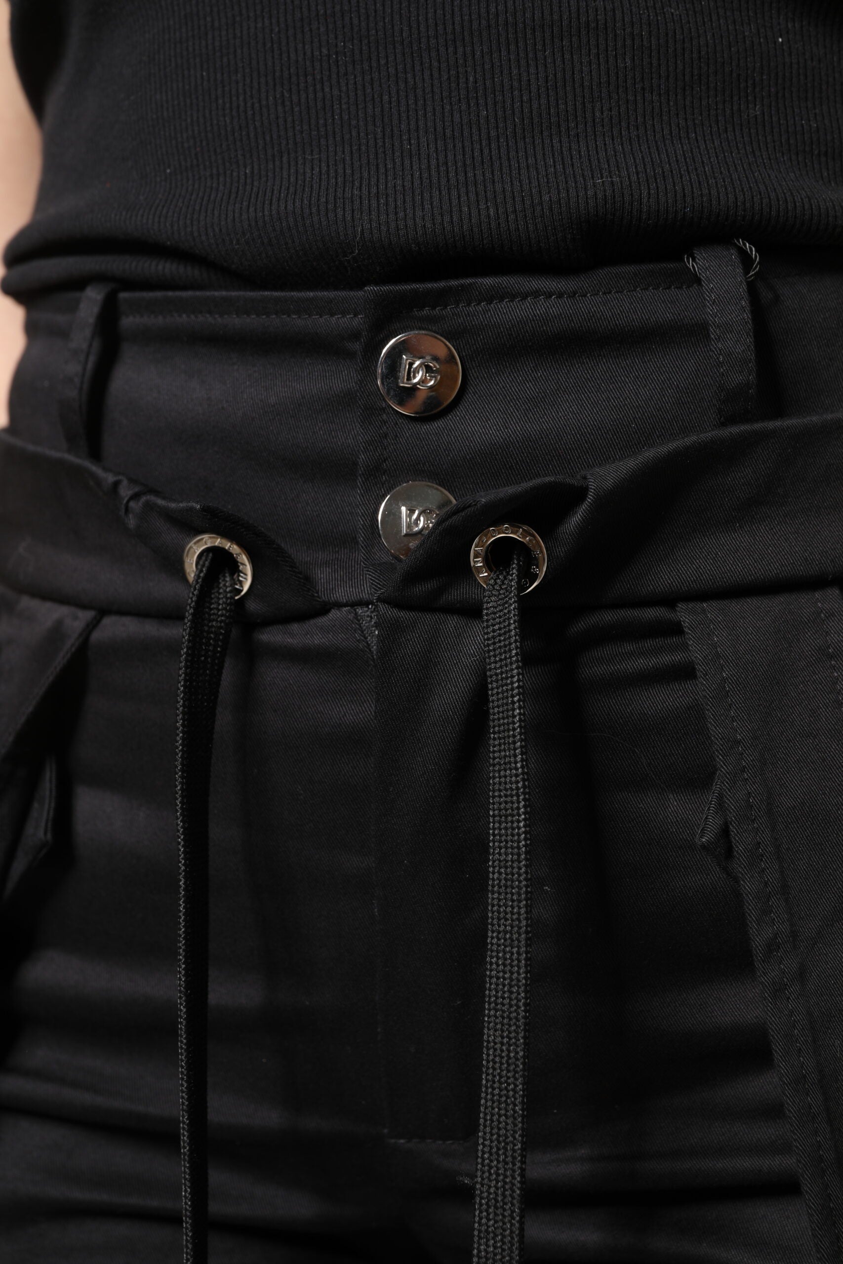 Dolce & Gabbana Schwarze Cargo-Hose aus Baumwolle mit hoher Taille