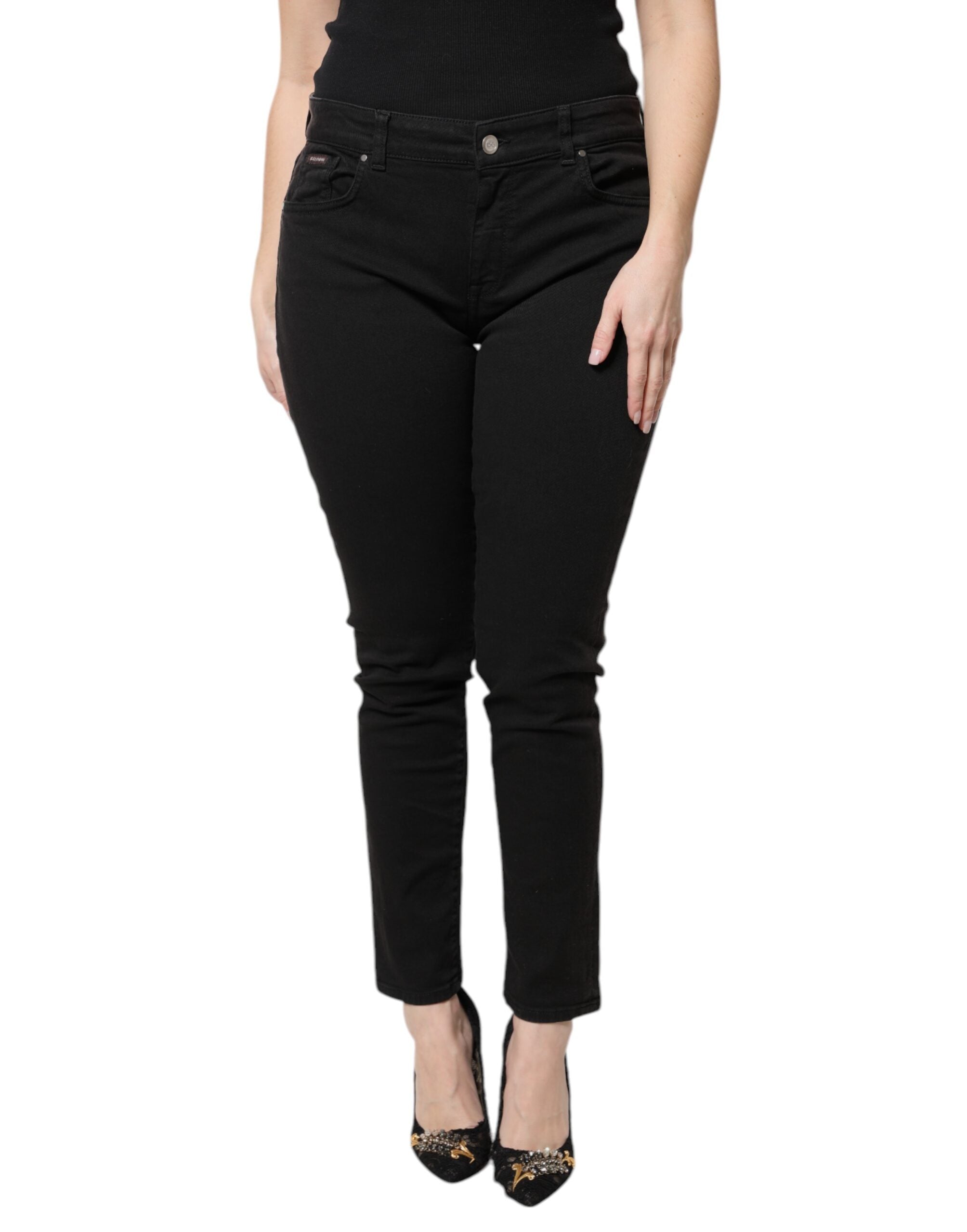 Dolce & Gabbana Schwarze Skinny Denim-Jeans mit hoher Taille aus Baumwolle
