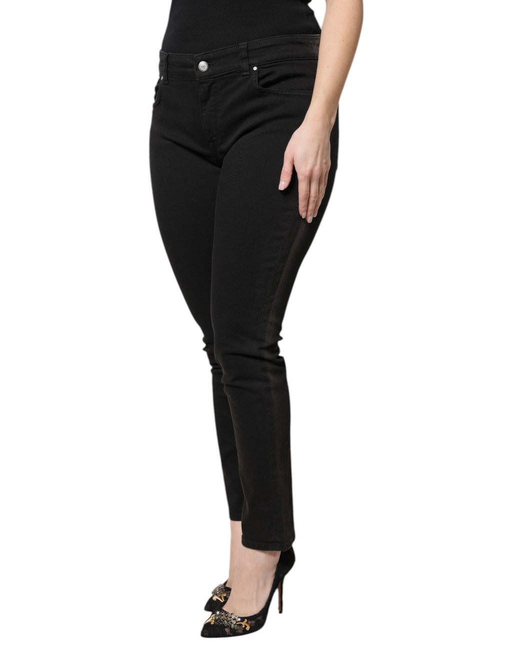 Dolce & Gabbana Schwarze Skinny Denim-Jeans mit hoher Taille aus Baumwolle