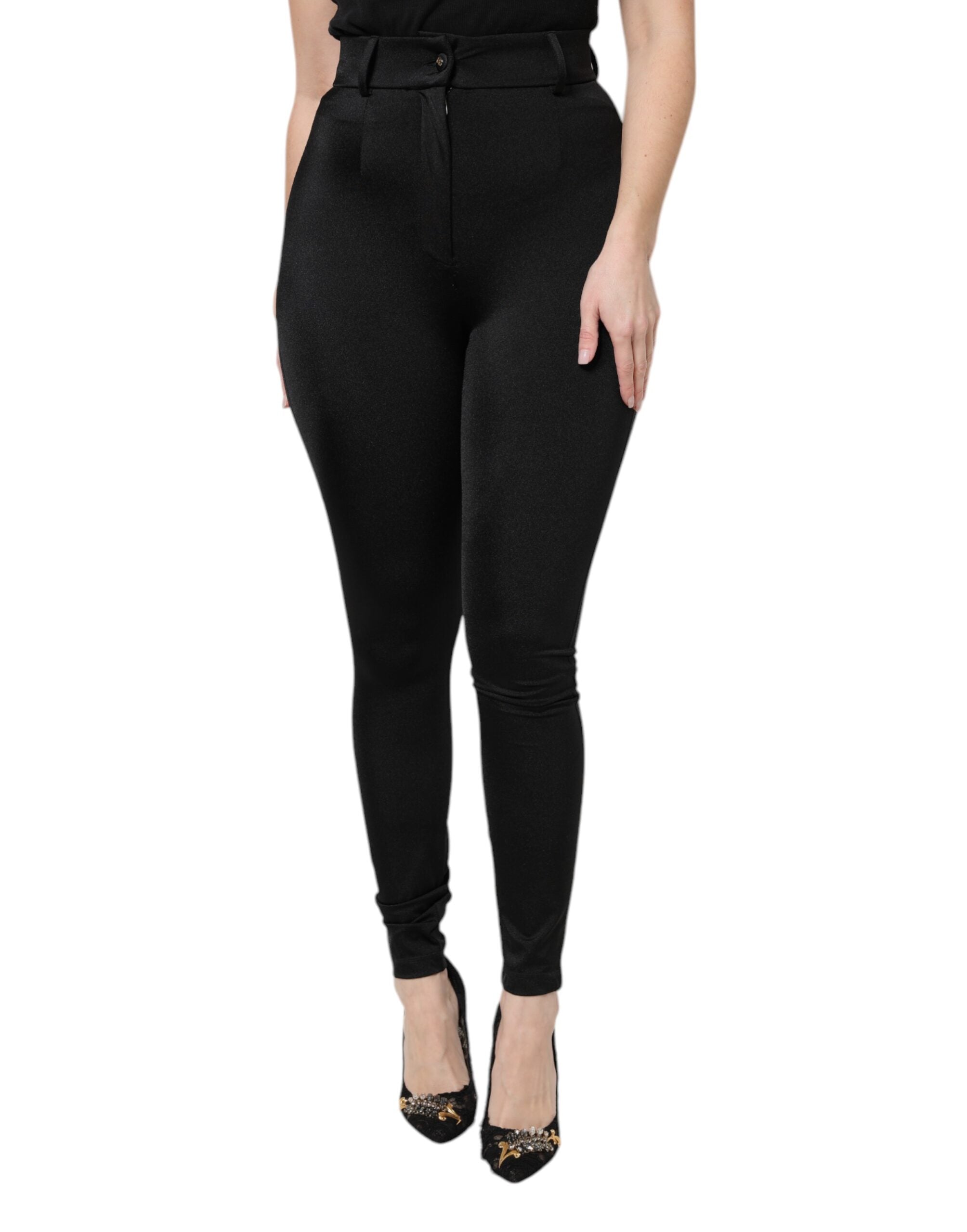 Dolce & Gabbana Schwarze Nylonhose mit hoher Taille und schmaler Passform