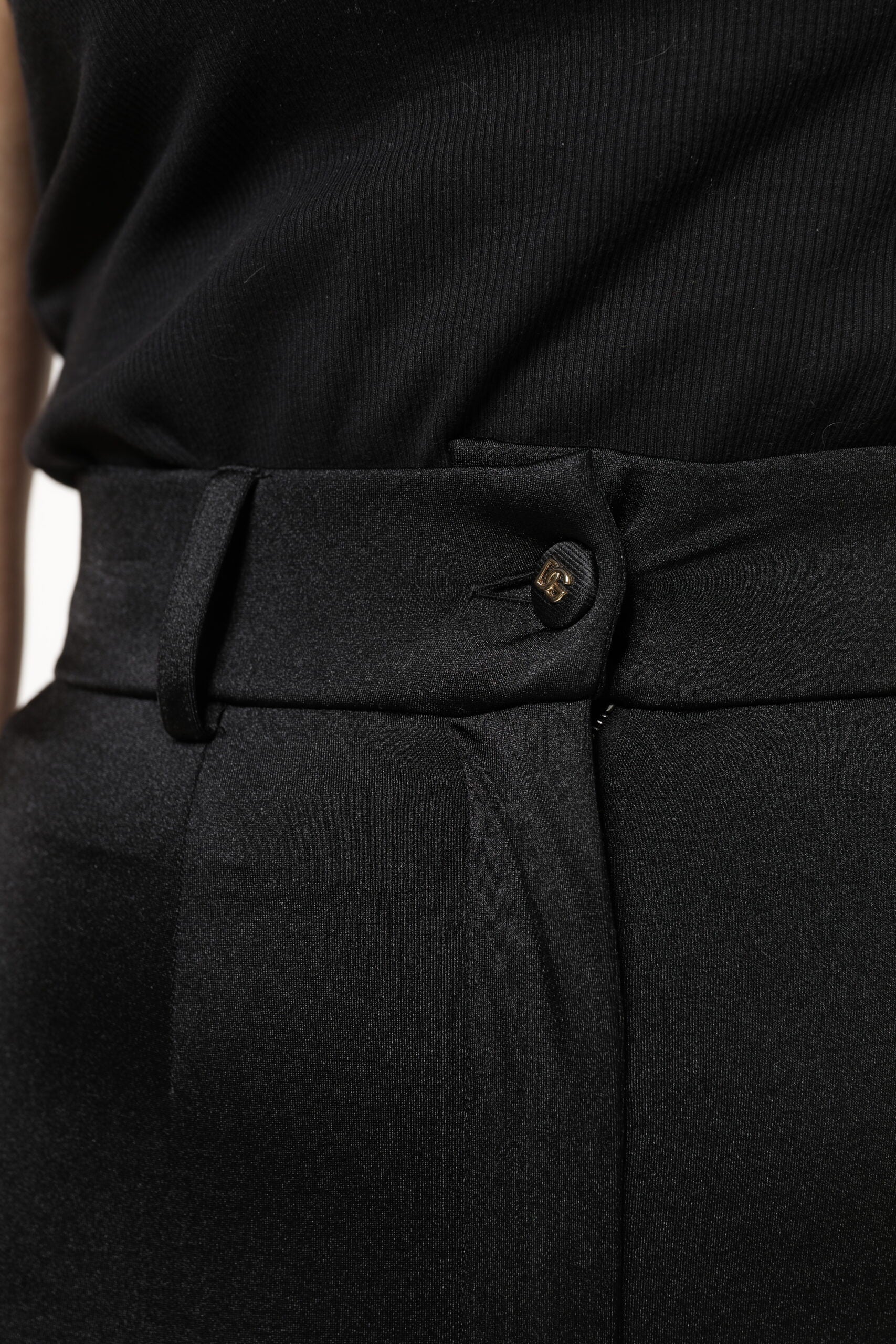 Dolce & Gabbana Schwarze Nylonhose mit hoher Taille und schmaler Passform