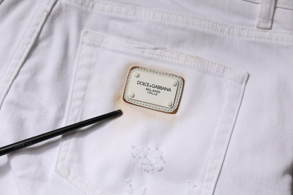 Dolce & Gabbana Weiße Skinny Denim-Jeans mit hoher Taille aus Baumwolle