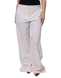 Dolce & Gabbana White Wool Mid Waist Wide Leg Pants