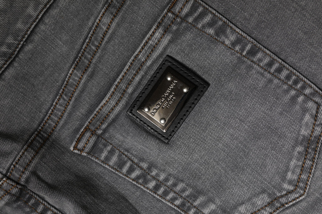 Dolce & Gabbana Grauer Baumwoll-Stretch-Denim-Minirock mit mittlerer Taille