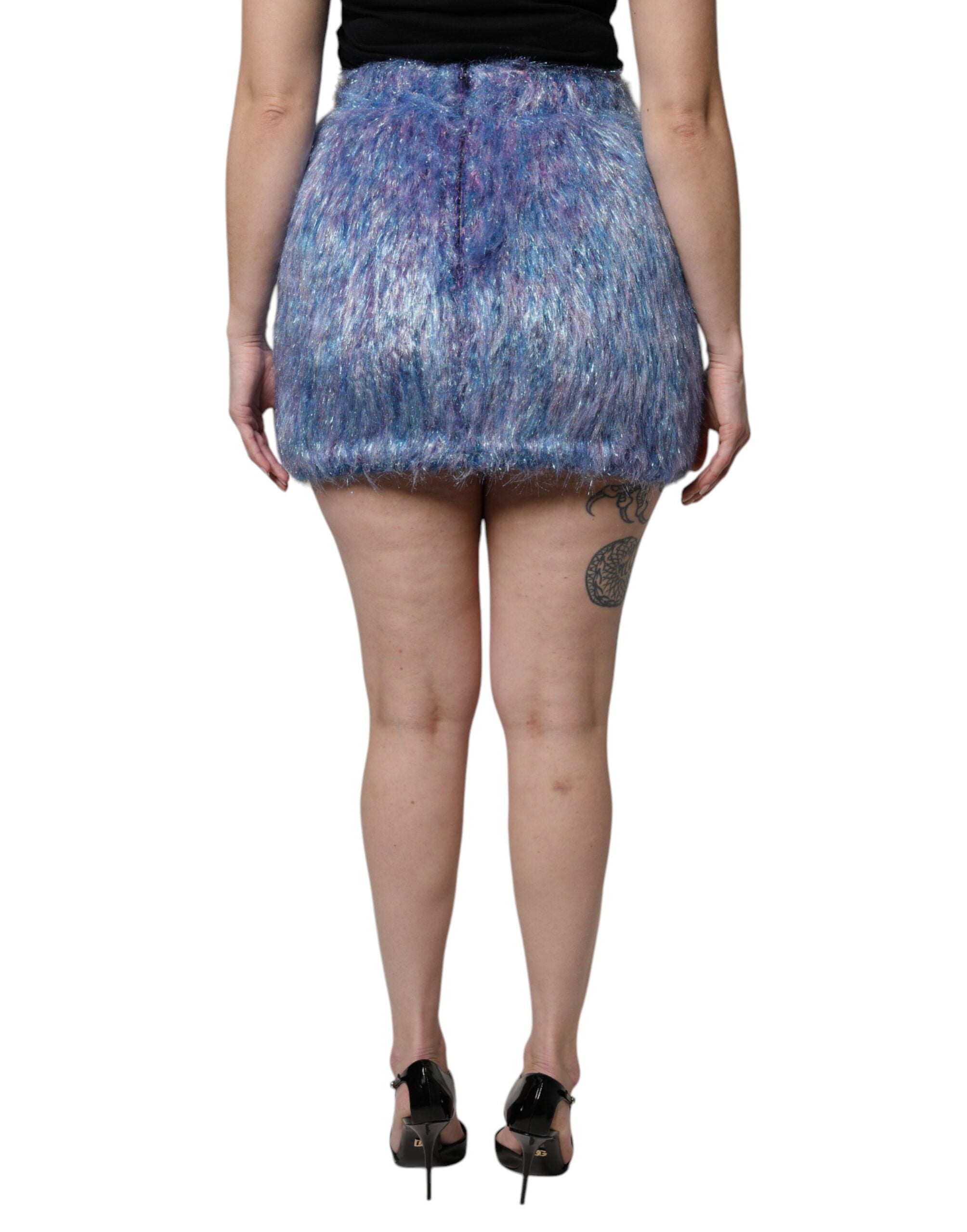 Dolce & Gabbana Multicolor Plüsch Minirock mit hoher Taille