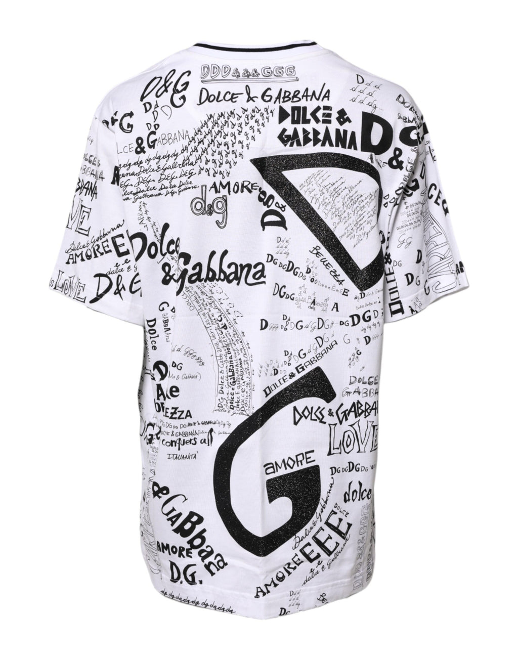 Dolce & Gabbana Weißes T-Shirt mit Rundhalsausschnitt und Graffitidruck aus Baumwolle