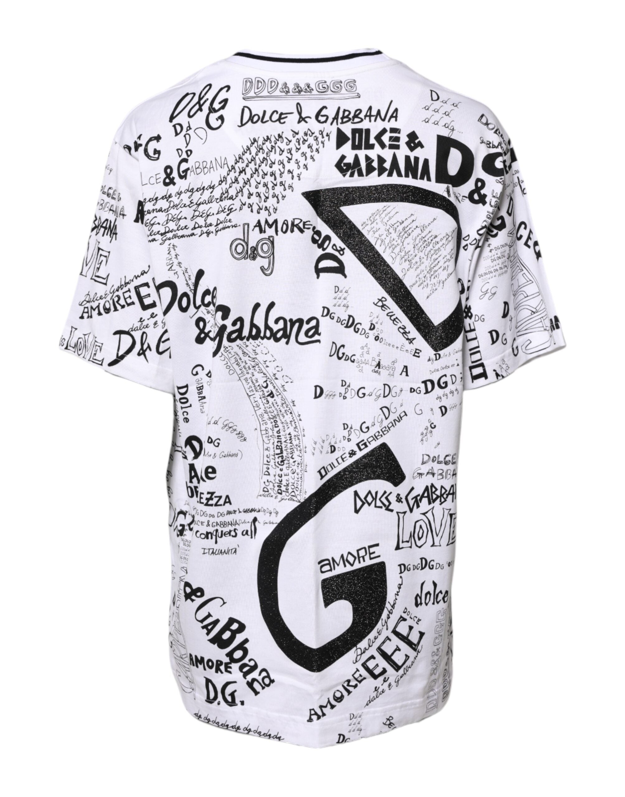 Dolce & Gabbana Weißes T-Shirt mit Rundhalsausschnitt und Graffitidruck aus Baumwolle