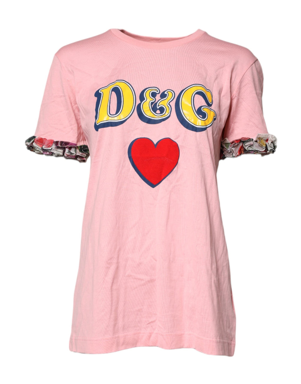 Dolce & Gabbana Rosa Logo-Druck Baumwolle Rundhals-T-Shirt