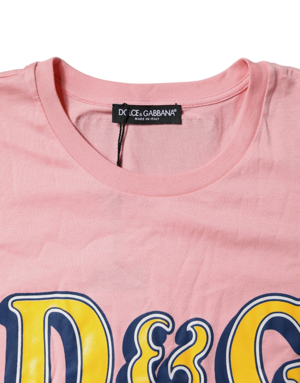 Dolce & Gabbana Rosa Logo-Druck Baumwolle Rundhals-T-Shirt