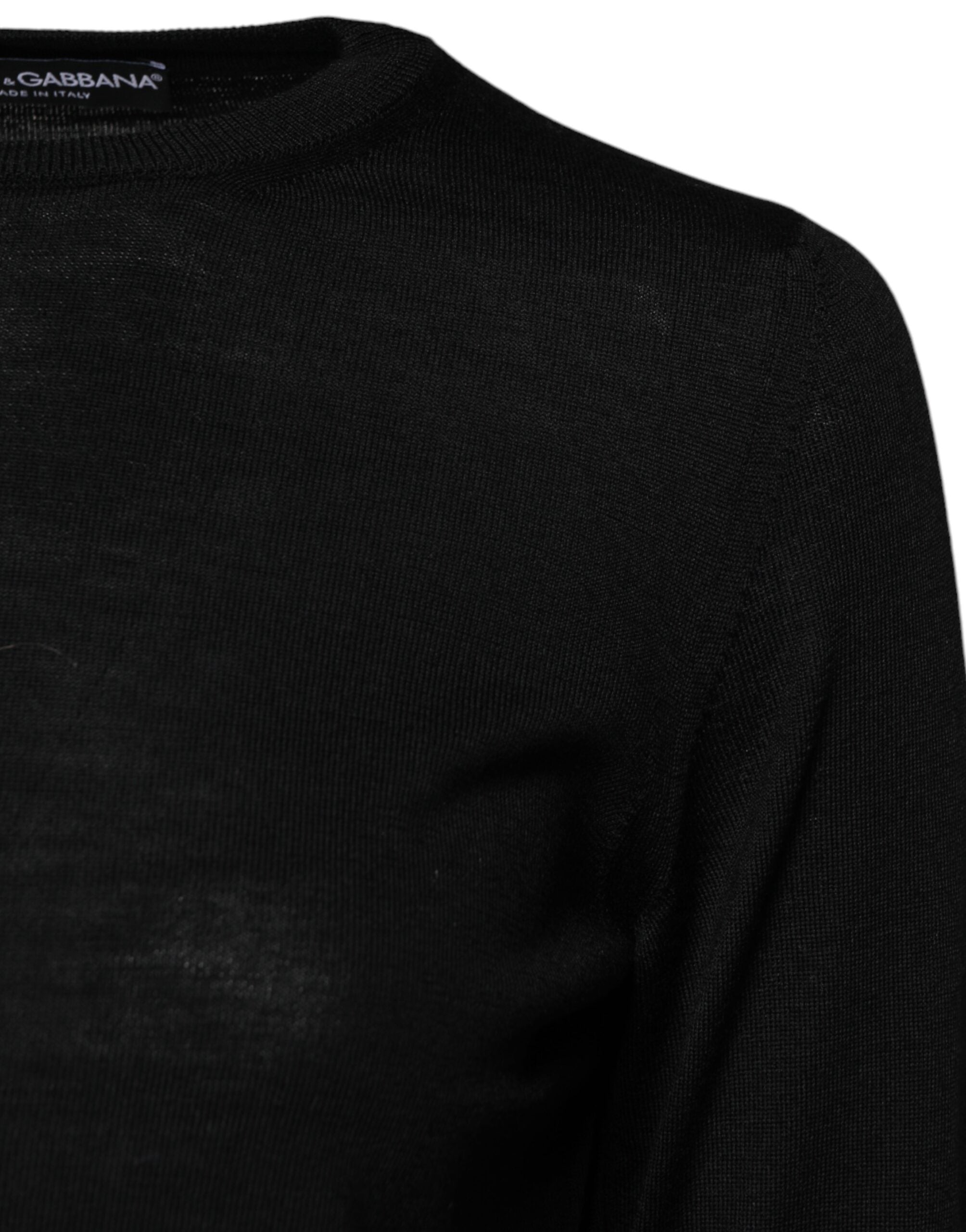 Dolce & Gabbana Schwarzer Pullover mit Rundhalsausschnitt aus Wollstrick