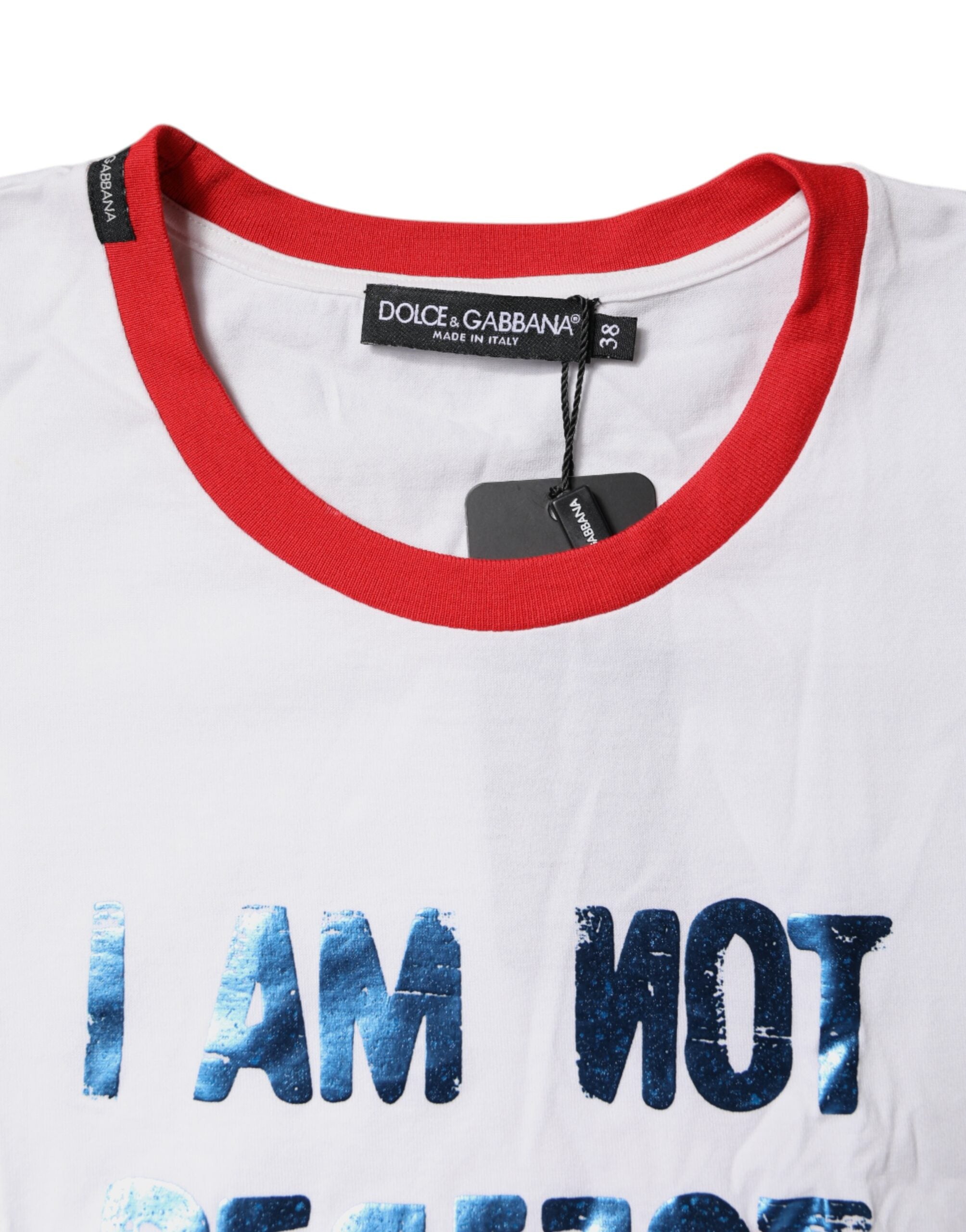 Dolce & Gabbana Weißes T-Shirt mit Rundhalsausschnitt aus Baumwolle mit Grafikdruck