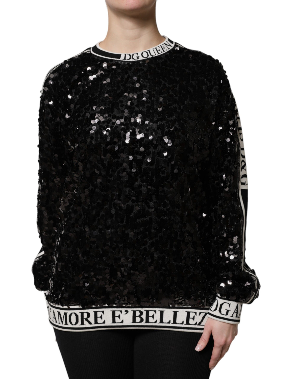 Dolce & Gabbana Schwarzer DG Queen Pailletten Pullover