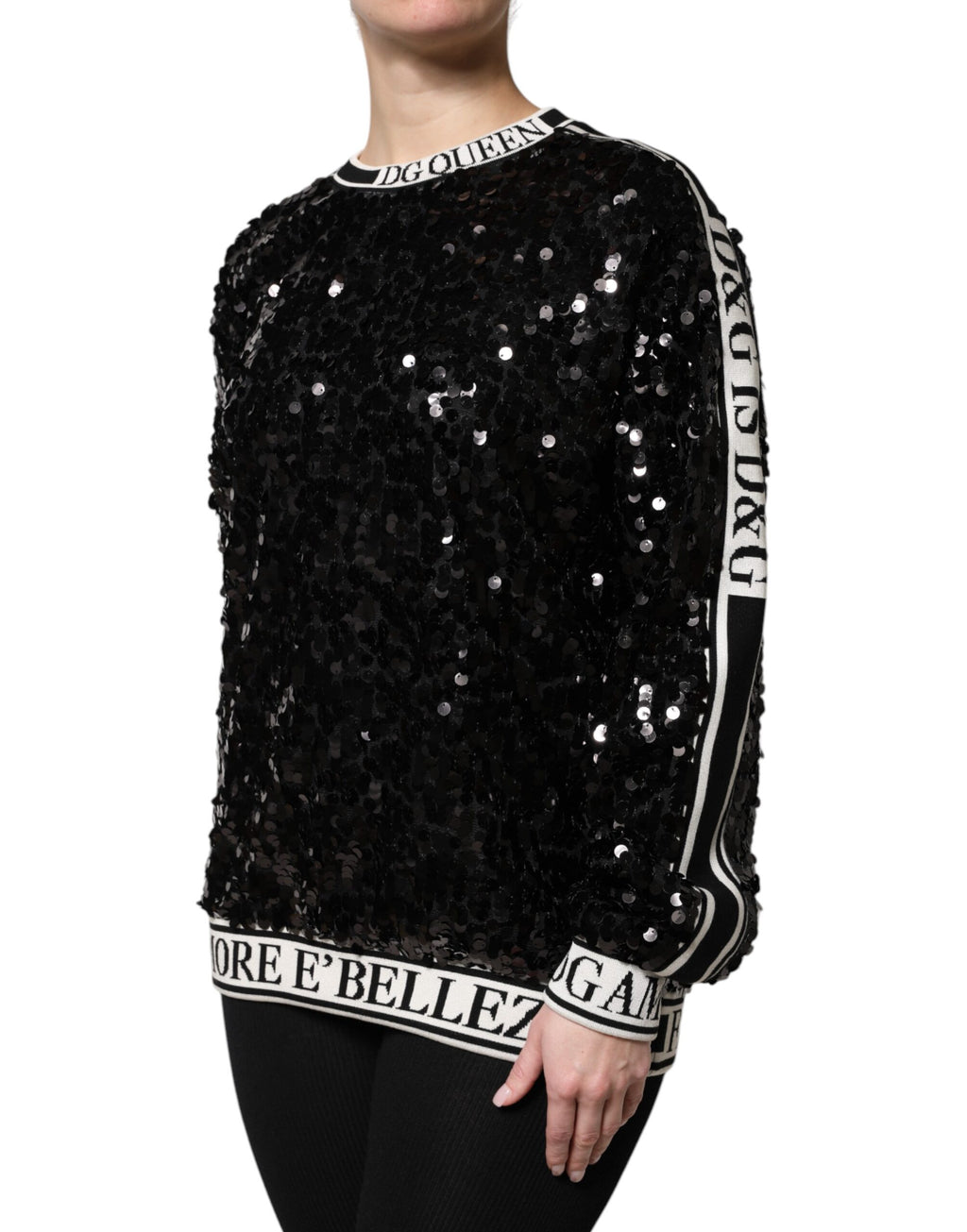 Dolce & Gabbana Schwarzer DG Queen Pailletten Pullover