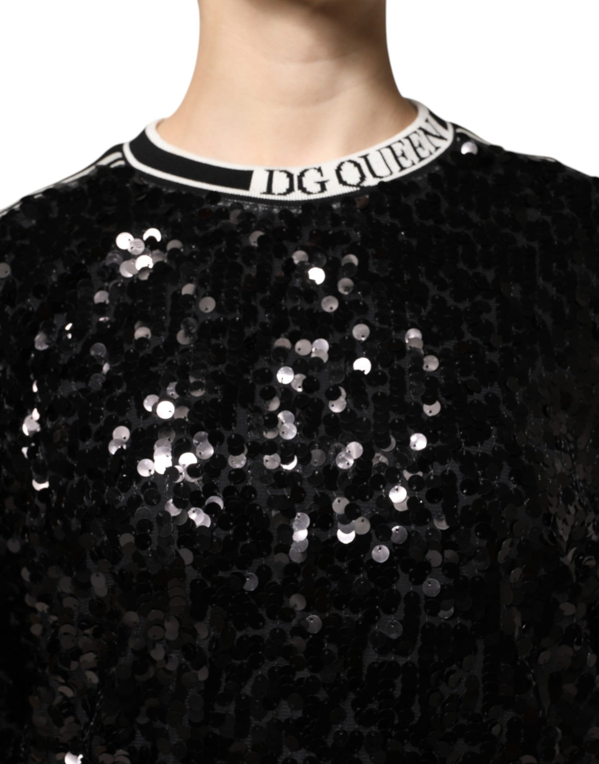 Dolce & Gabbana Schwarzer DG Queen Pailletten Pullover