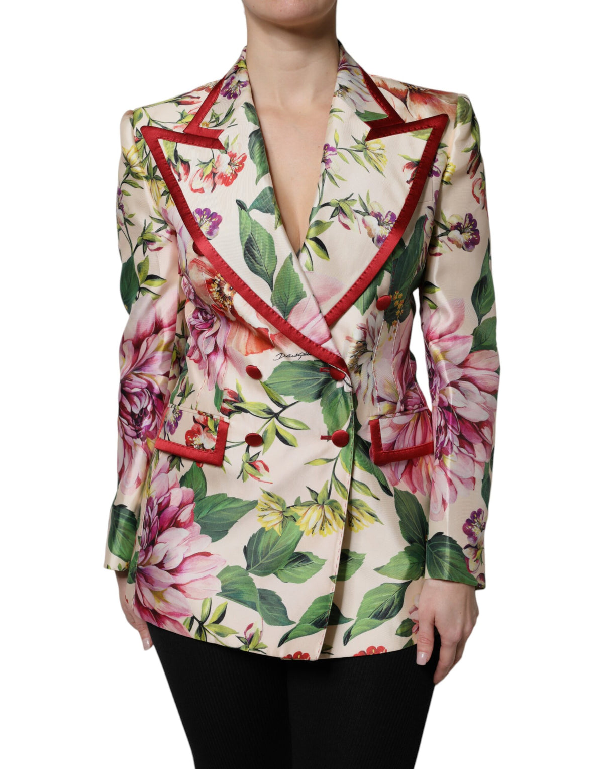 Dolce & Gabbana Zweireihige Jacke mit mehrfarbigem Blumenmuster