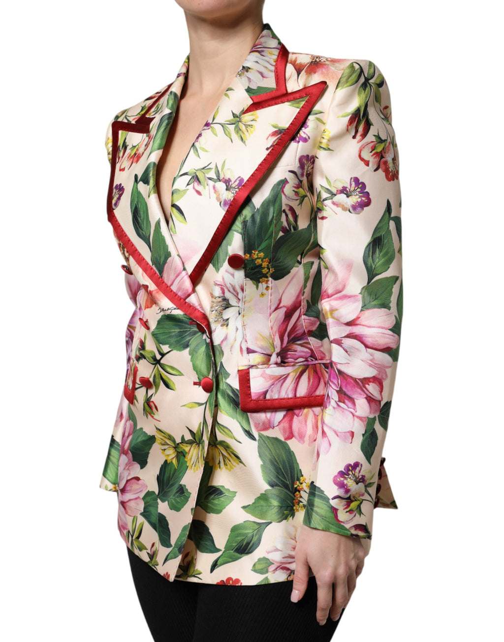 Dolce & Gabbana Zweireihige Jacke mit mehrfarbigem Blumenmuster