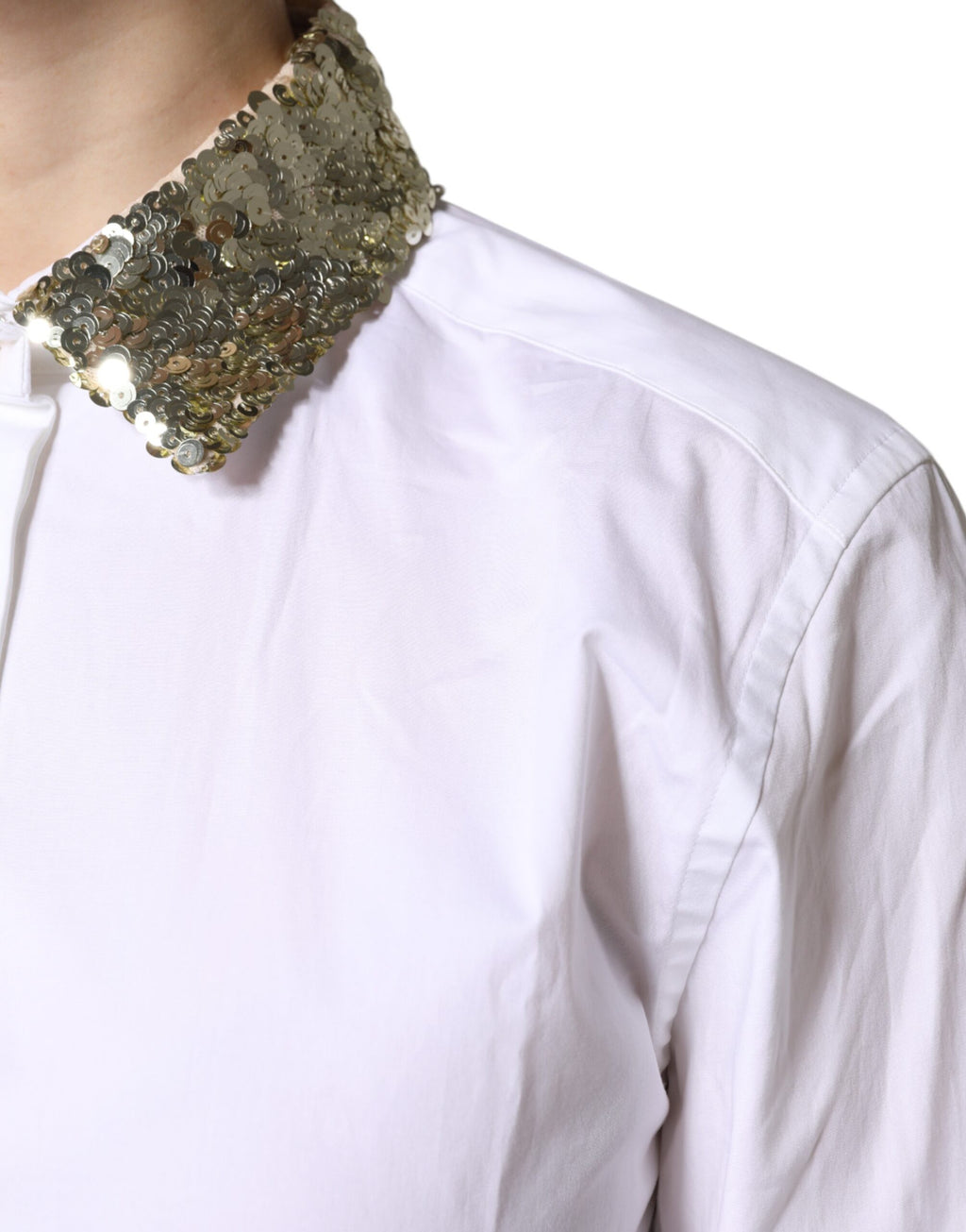 Dolce & Gabbana Weißes Baumwollshirt mit langen Ärmeln und Pailletten