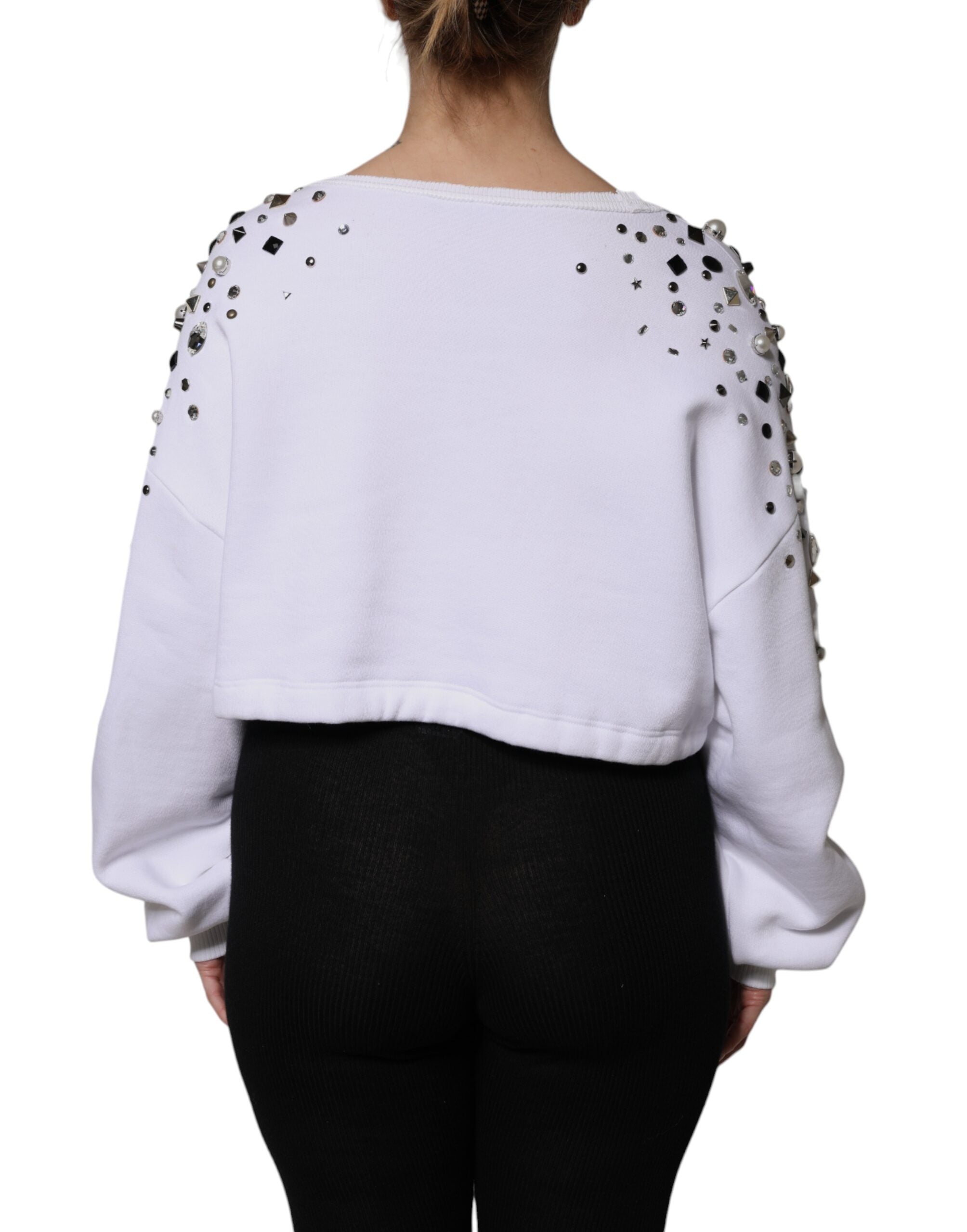 Dolce & Gabbana Weißer langärmeliger Pullover mit Verzierungen