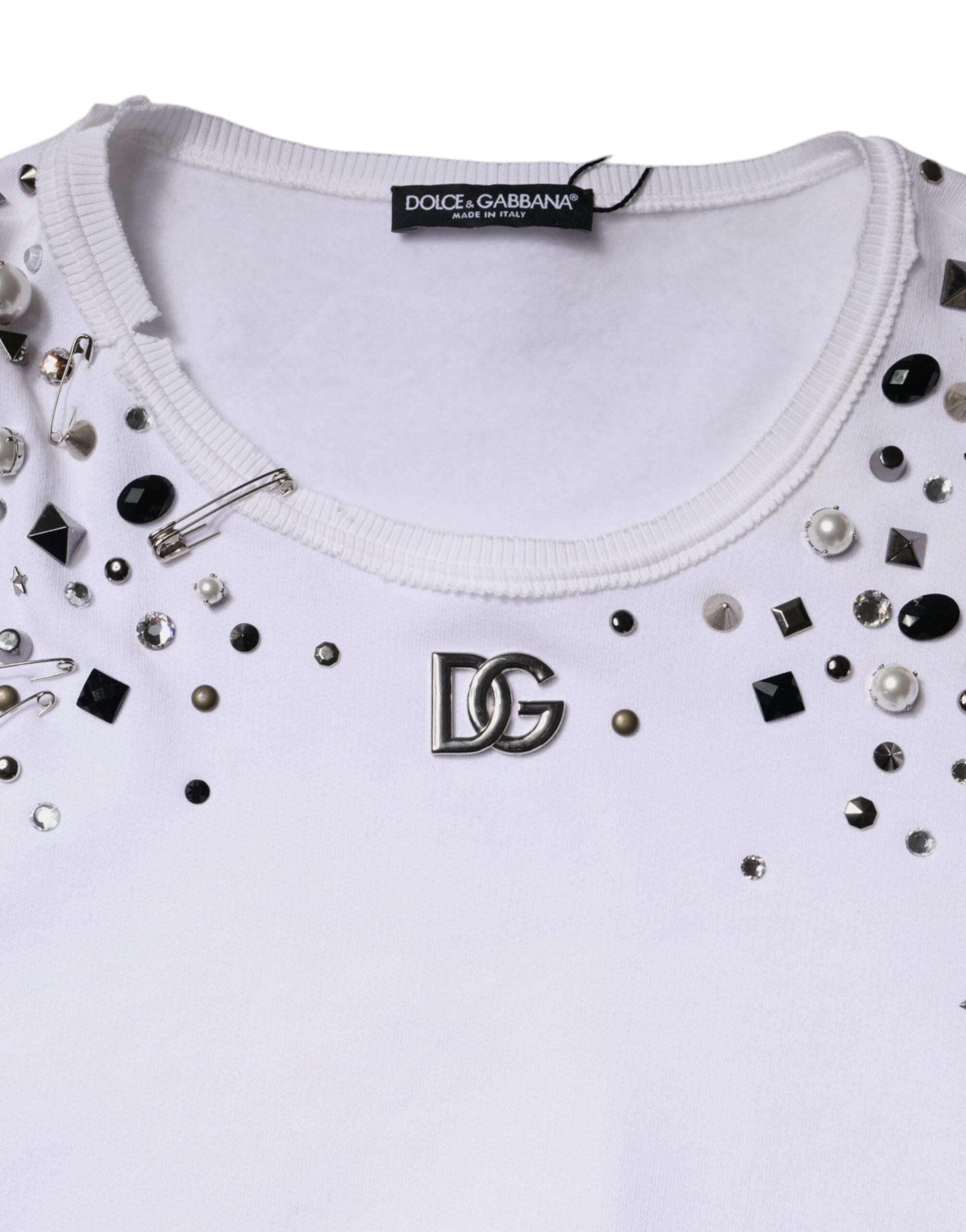 Dolce & Gabbana Weißer langärmeliger Pullover mit Verzierungen