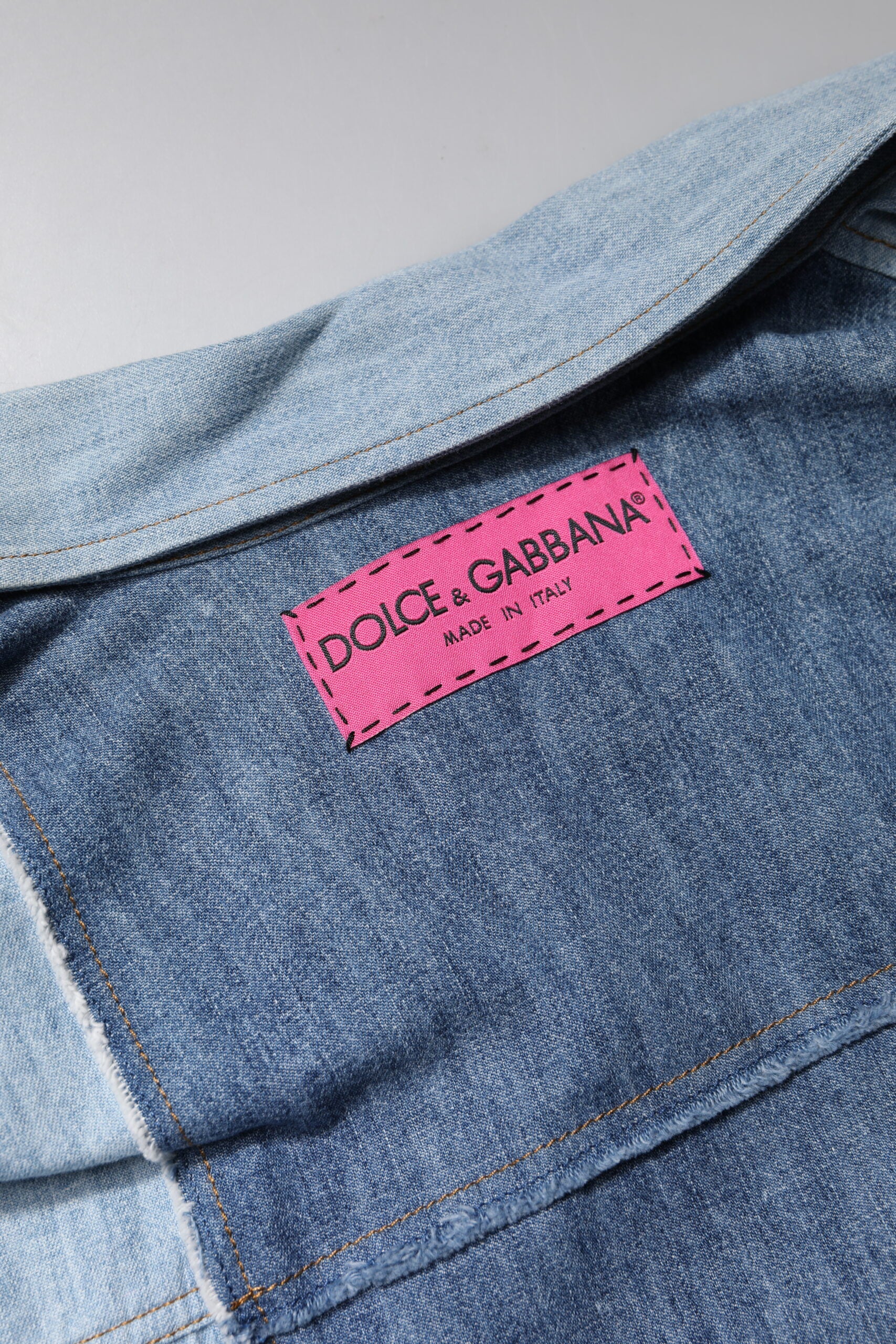 Dolce & Gabbana Blaues Baumwoll-Knopfleisten-Oberteil mit langen Ärmeln