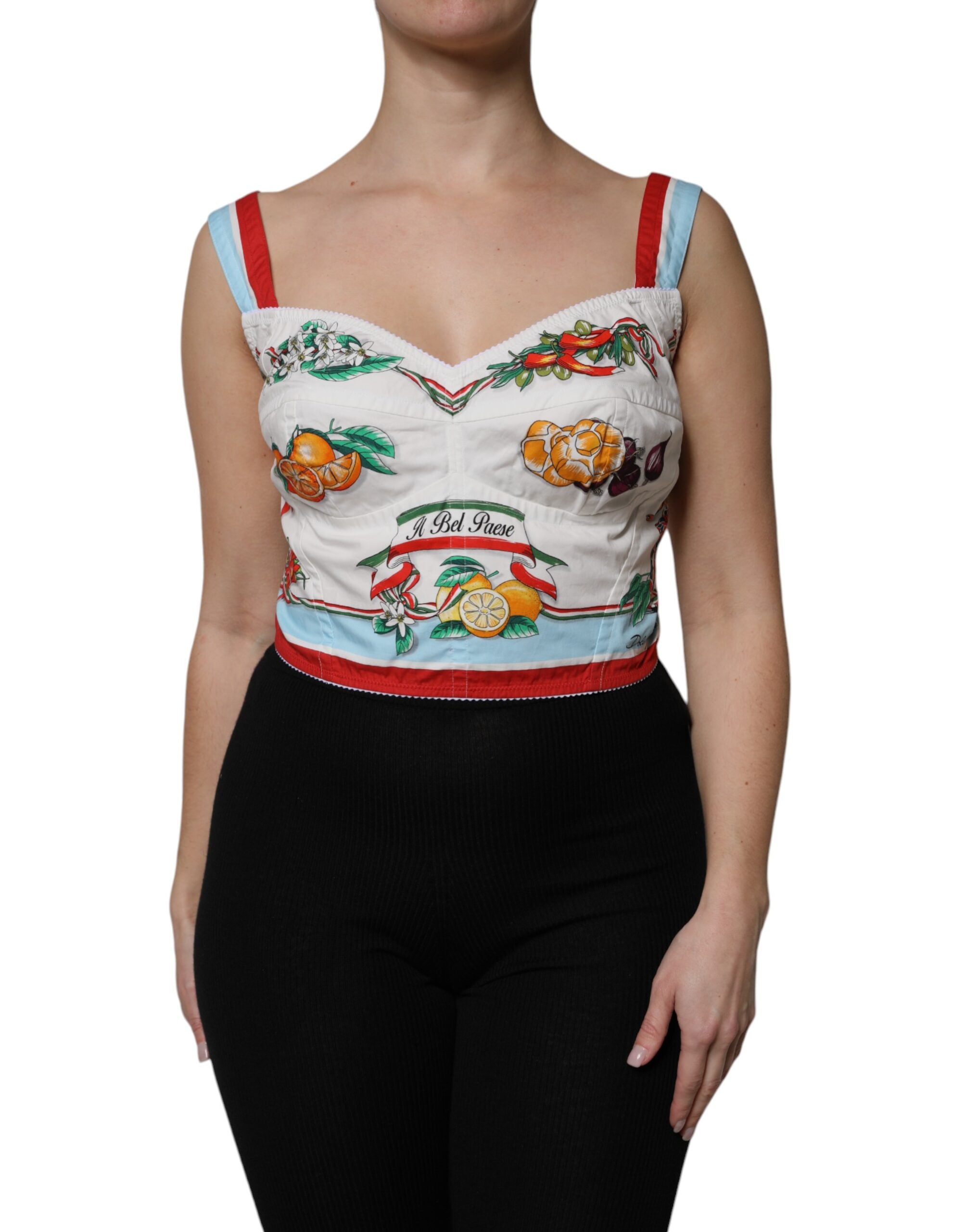 Dolce & Gabbana Weißes Top mit Gemüsedruck und Herzausschnitt