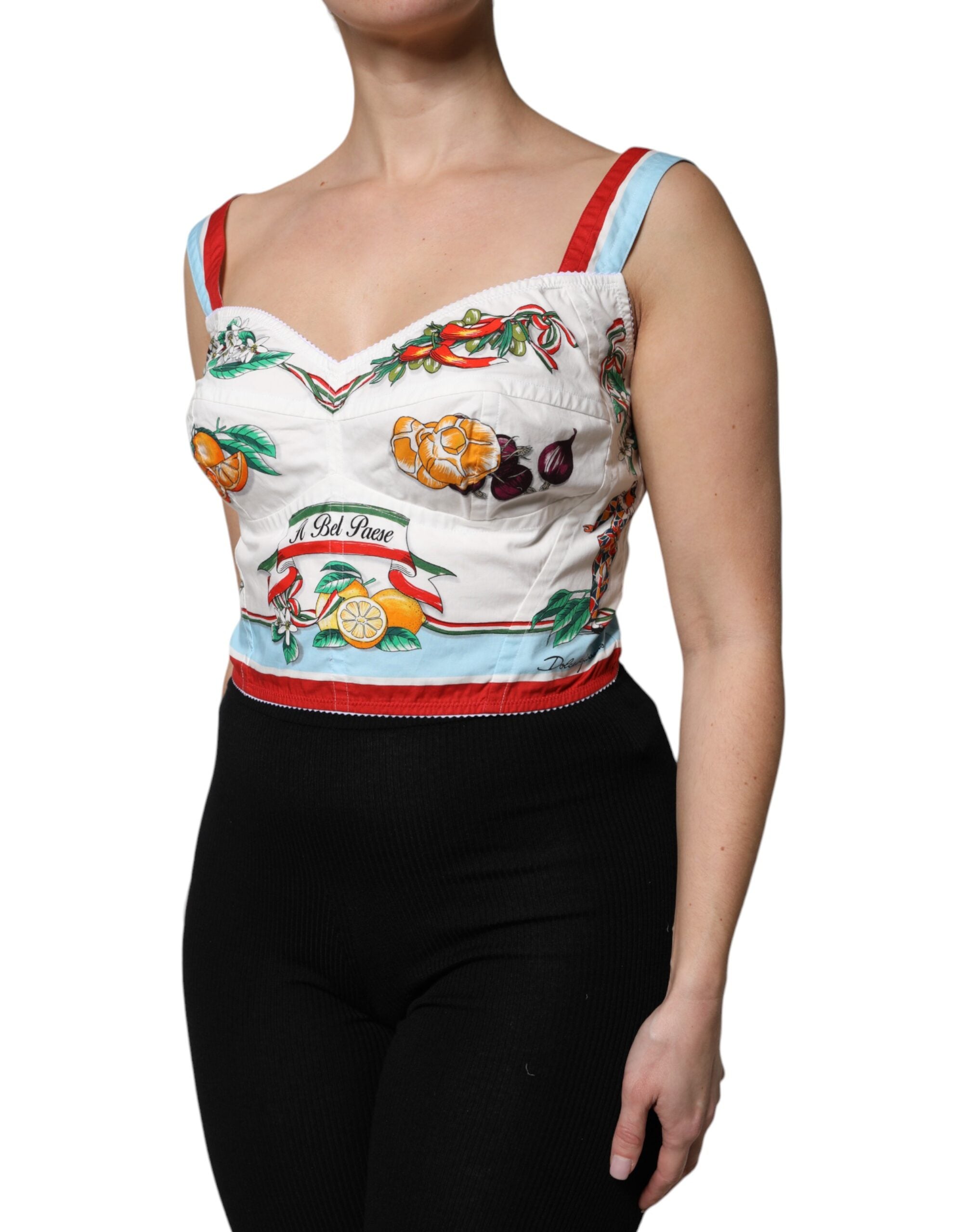 Dolce & Gabbana Weißes Top mit Gemüsedruck und Herzausschnitt