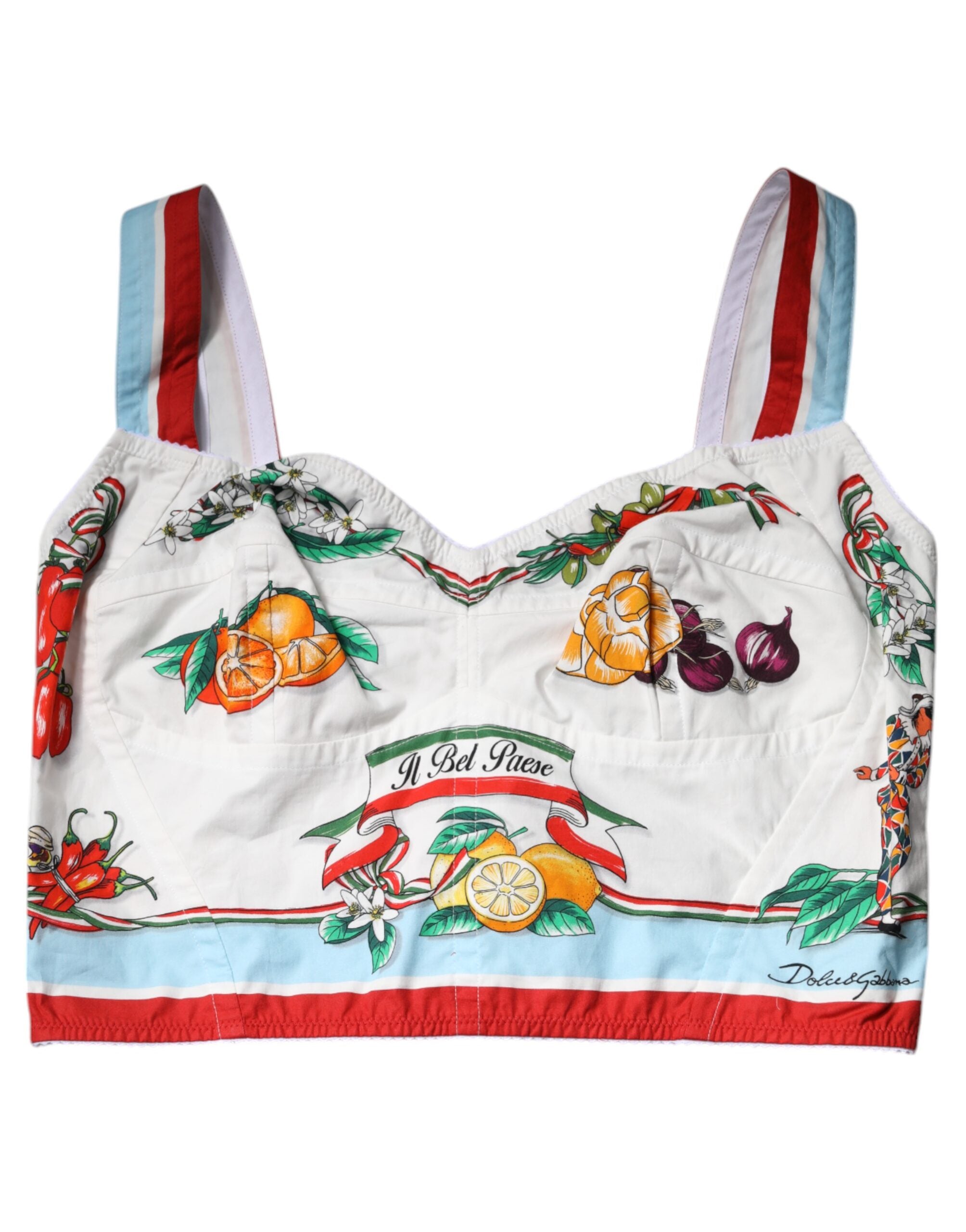 Dolce & Gabbana Weißes Top mit Gemüsedruck und Herzausschnitt