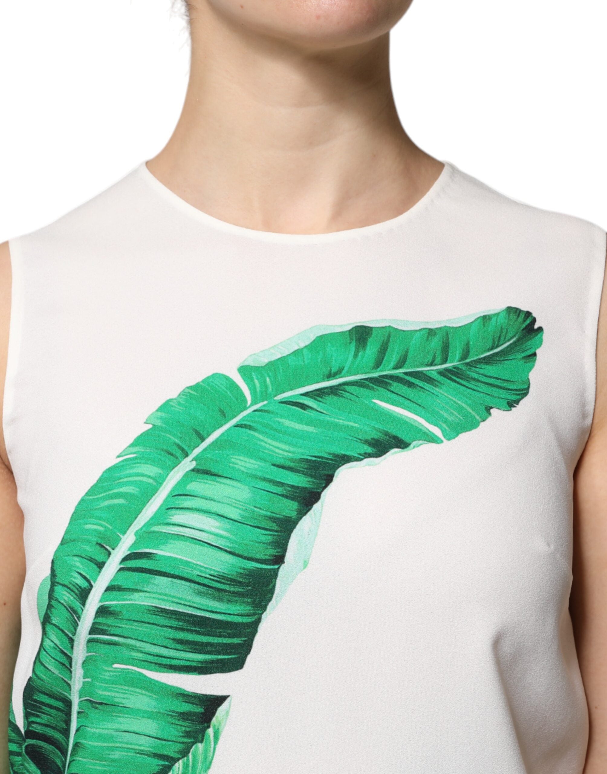 Dolce & Gabbana Weißes Bananenblatt Print Rundhals-Top